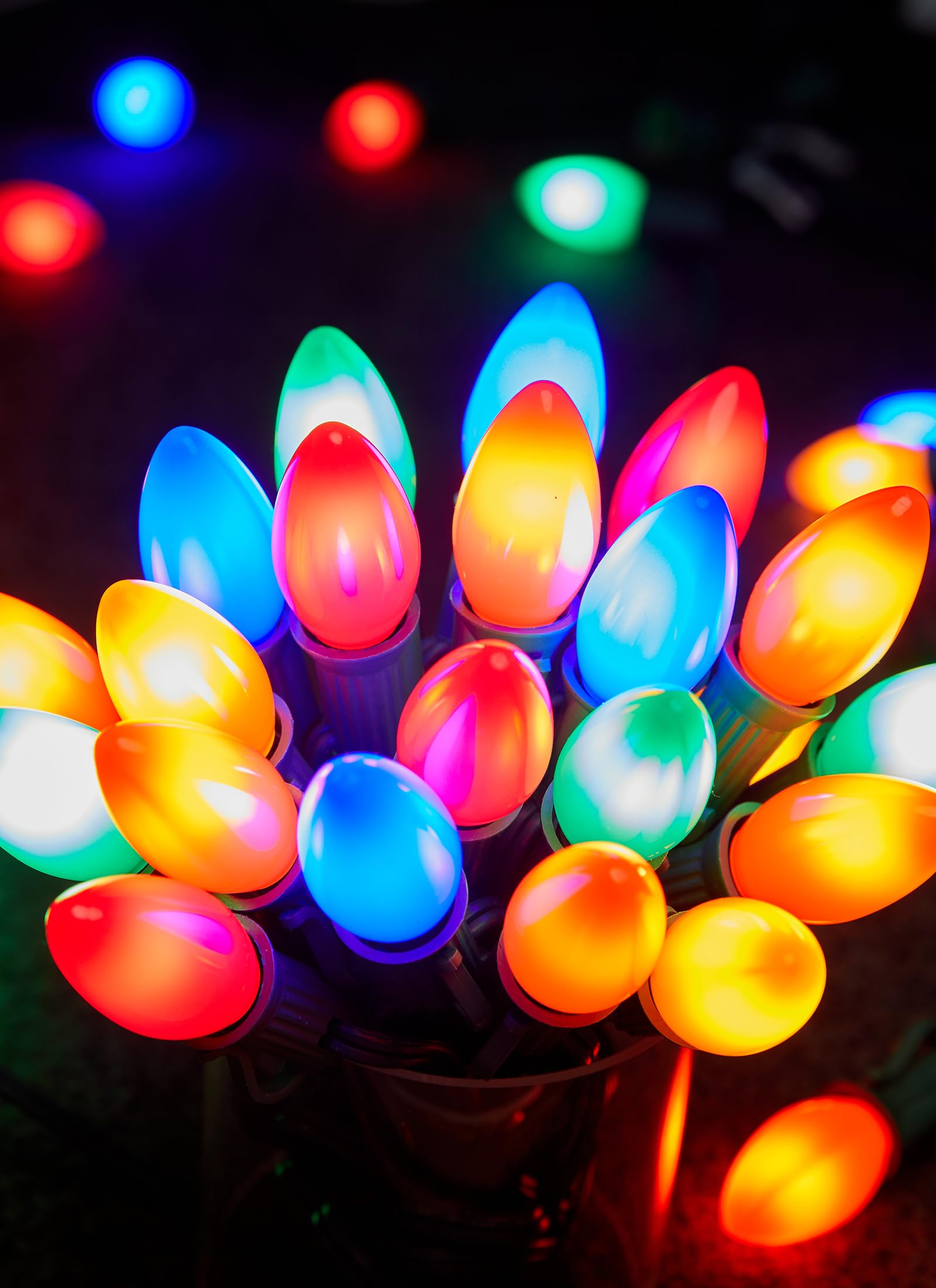 Multicolor C7 Led Christmas Lights Outdoor, 50Ft Colorful Christmas String Lights With 50+2 Plastic Bulbs, Traditional Hanging H