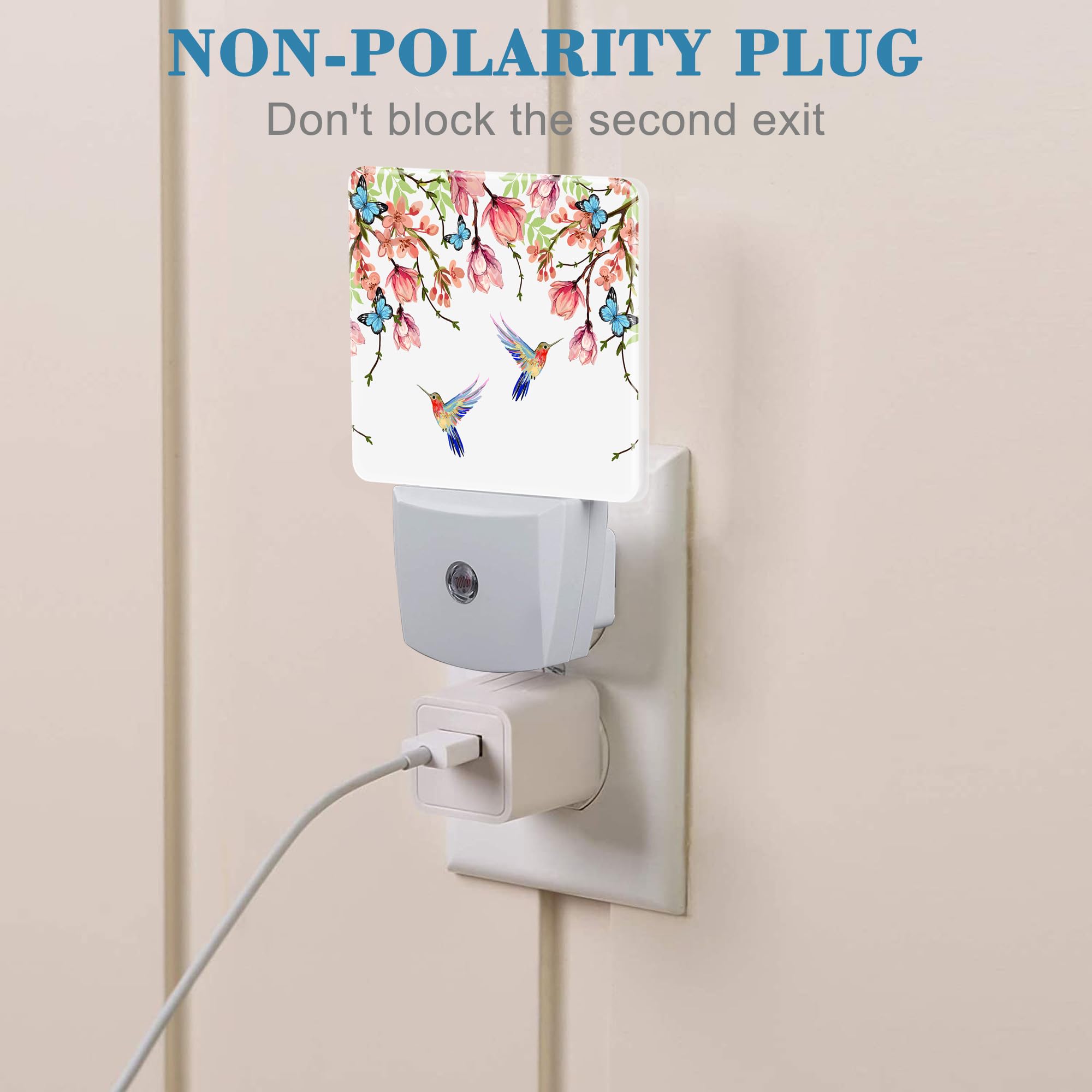 Uiaoiais Hummingbirds And Blue Butterflies Night Light Plug Into Wall With Dusk To Dawn Sensor Cute Nightlight For Kid Girls Boy