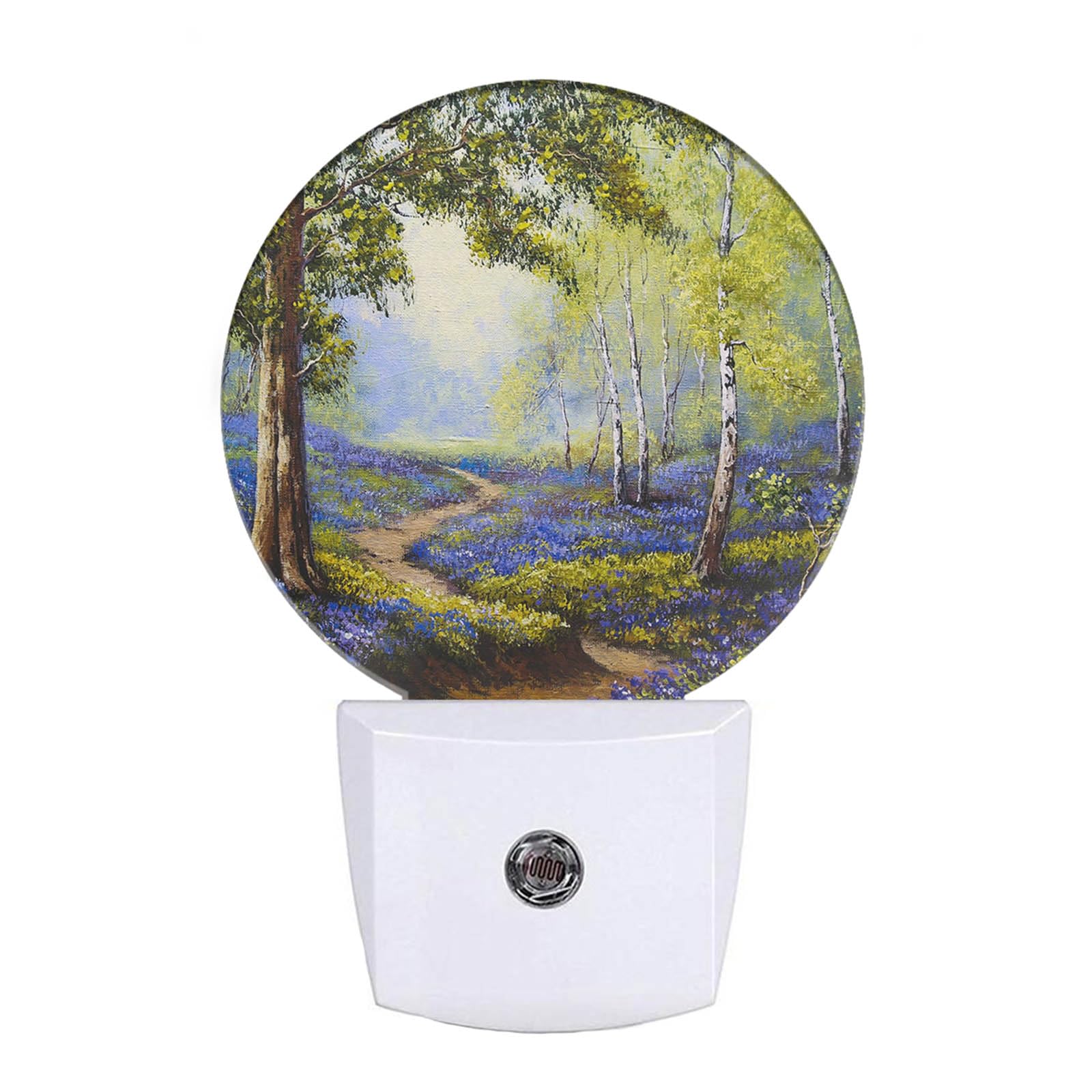 EKOBLA Spring Flowers Garden Plug in Night Light Trees Lavender Blooming Pathway Landscape Auto LED Lamp Energy Saving Round Lig