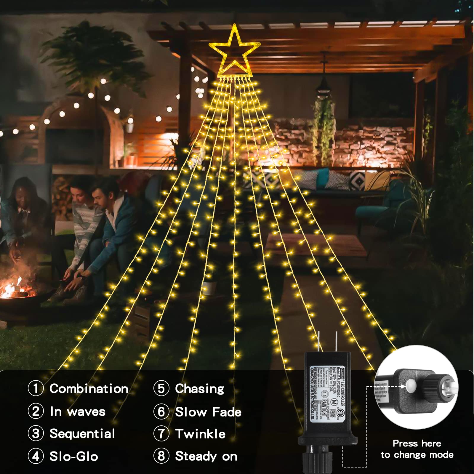 Xunxmas Christmas String Lights Outdoor Decoration 317 Led Star Fairy String Lights 8 Modes & Waterproof For Party Wedding Patio