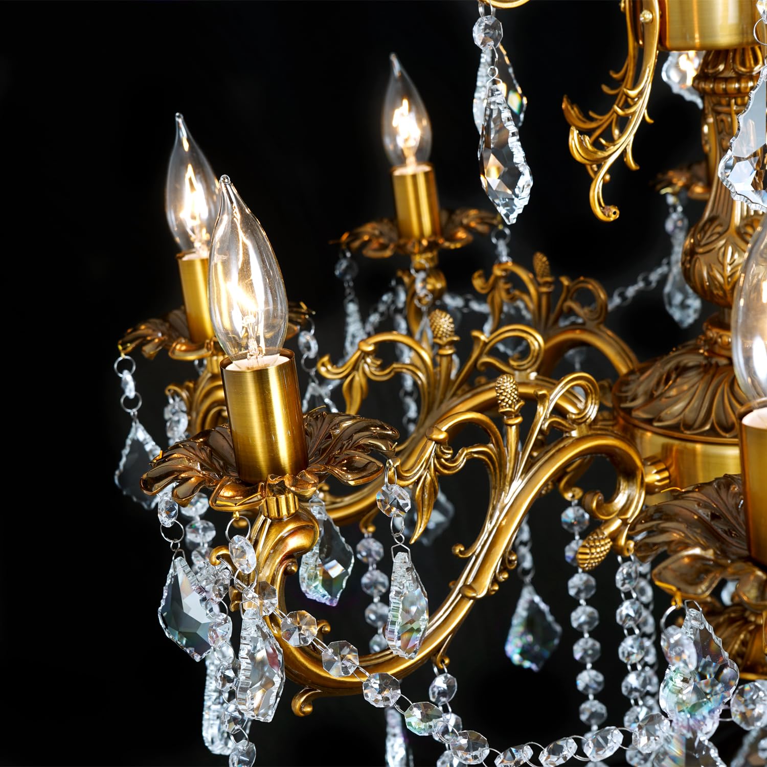 Akeelighting Antique Gold Crystal Chandelier Lighting 8-Light Contemporary Chandeliers Classic Crystal Candle Island Lighting Di