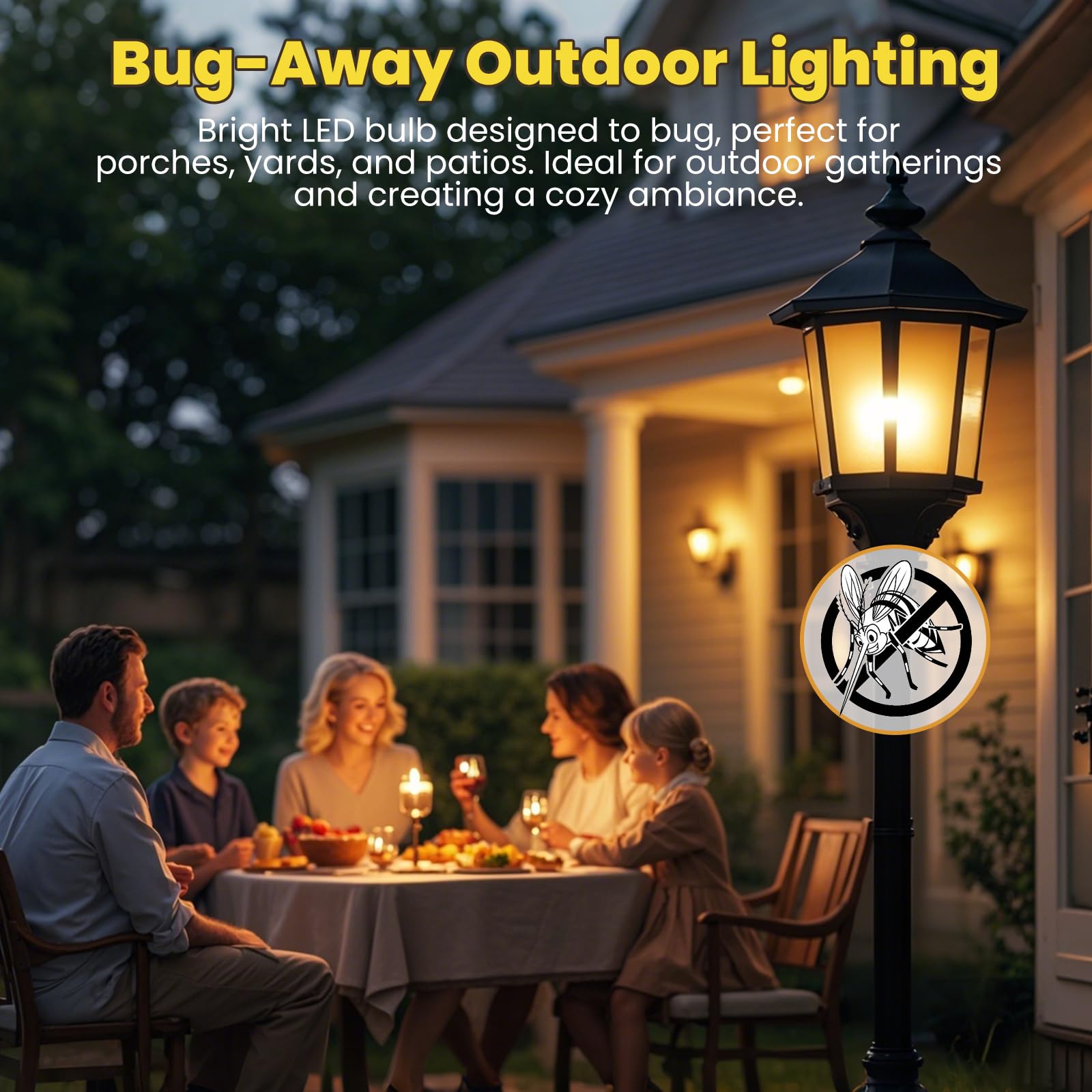 Roche Jaune A19 9W Yellow Bug Light Bulbs - 2000K Amber, E26 Base, Not-Dimmable, 4 Pack for Outdoor Use