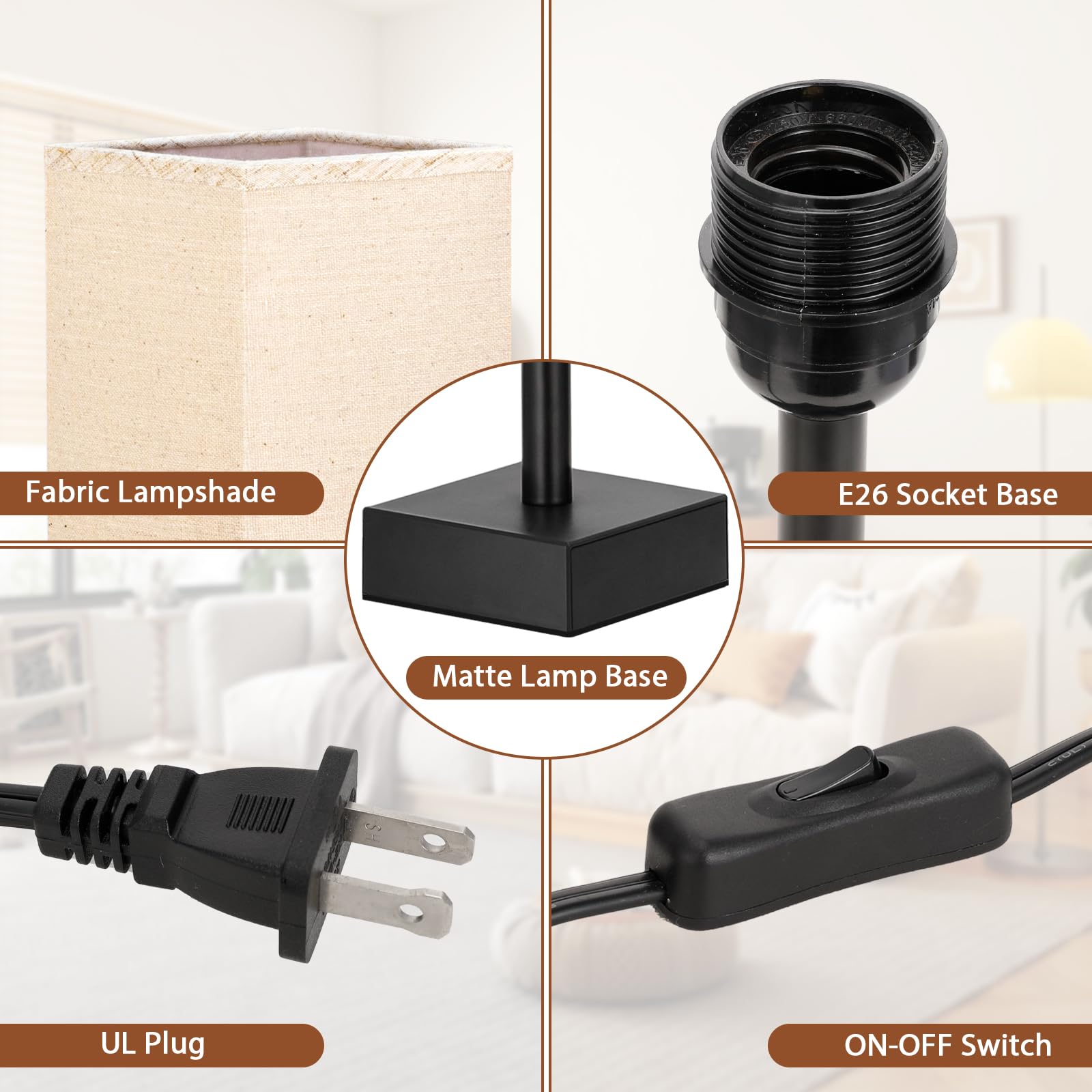 Aooshine Linen Black Small Table Lamp - Bedside Lamp For Bedroom, Minimalist Nightstand Lamp With Silver Base, Desk Lamp For Kid