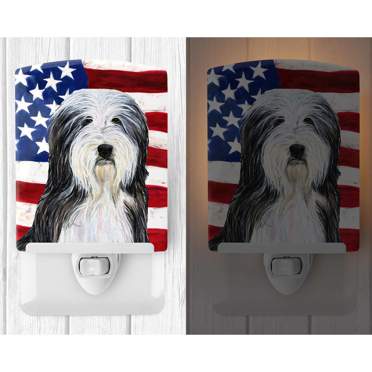 Carolines Treasures Ceramic Night Light USA American Flag Bearded Collie 6x4x3 Multicolor Model SS4024CNL