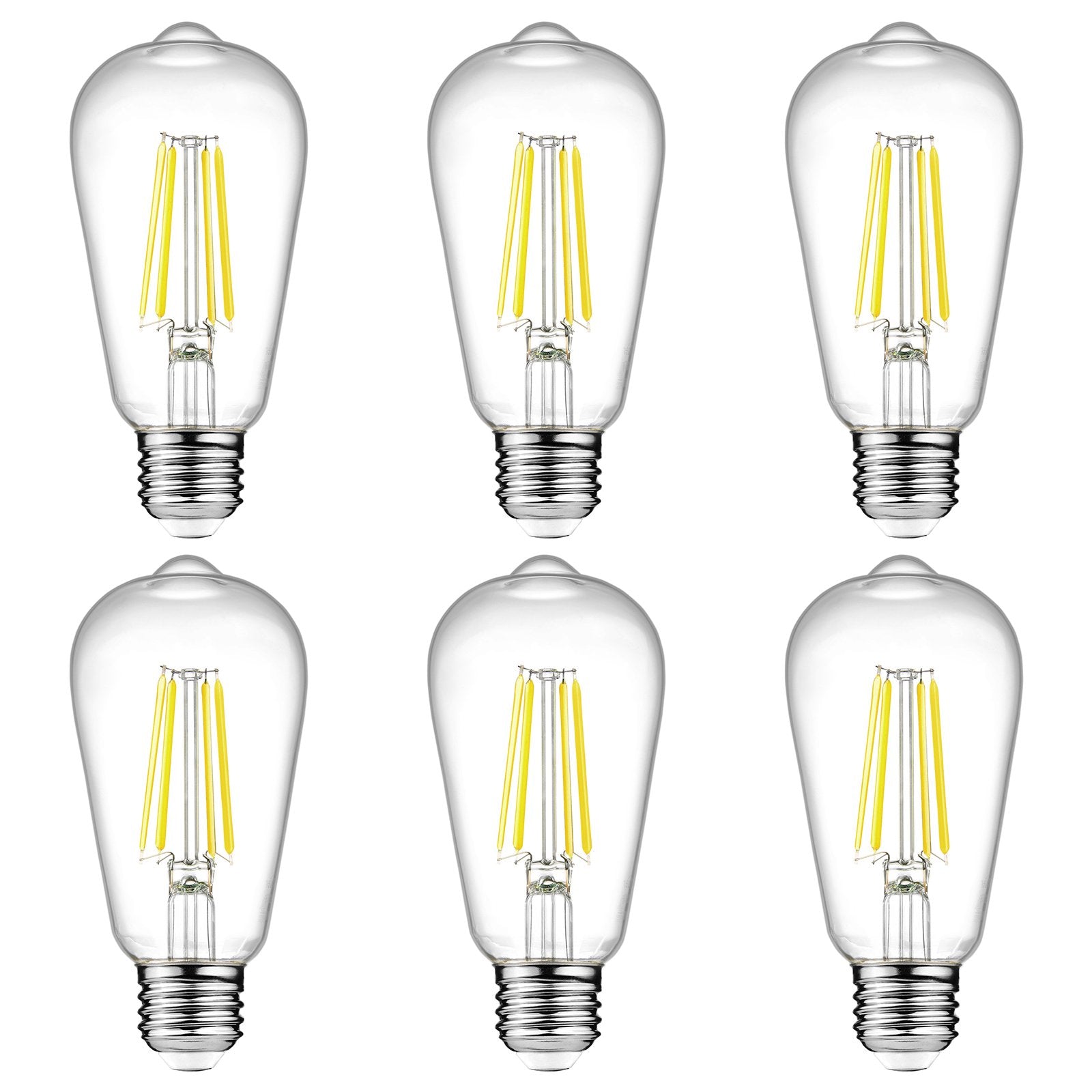 Ascher Vintage LED Edison Bulbs, 6W Equivalent 60W, Daylight White 4000K, ST58, Clear Glass, Pack of 6