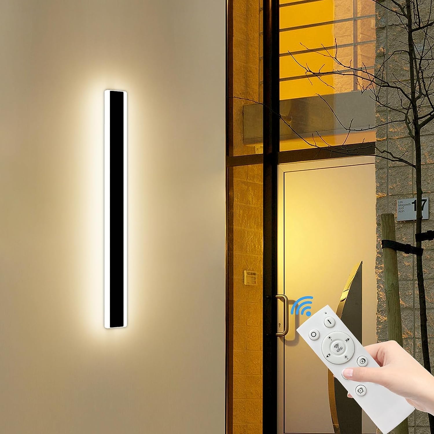 Mikeru Modern Outdoor Wall Light, 3000k-6000k Dimmable Outdoor Wall Sconce 23.6inch Black Outdoor Exterior Lights with Remote Co