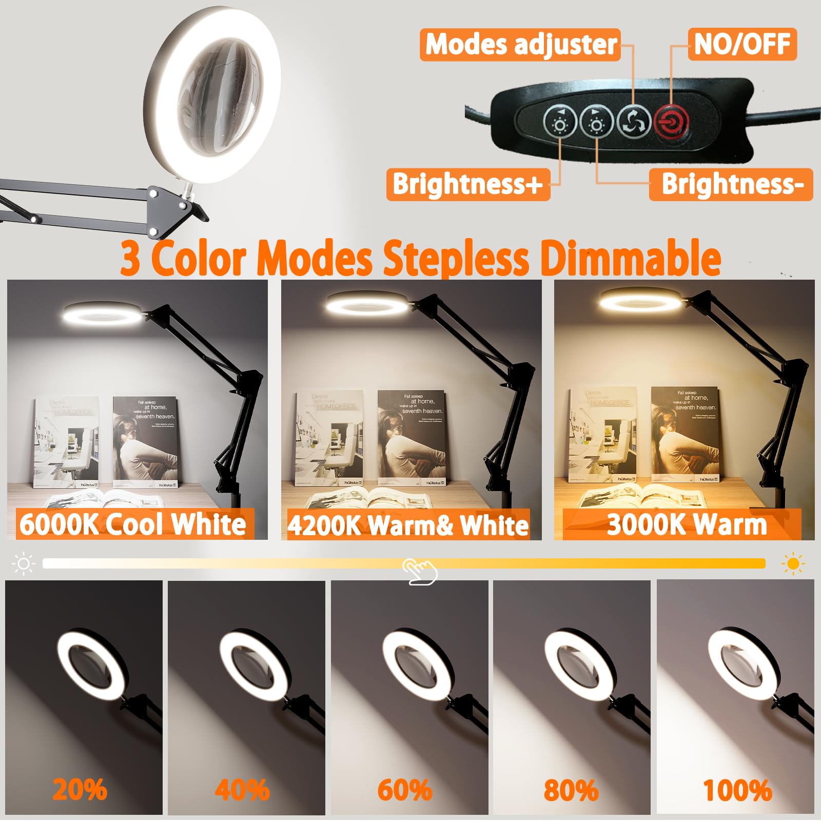 10X Magnifying Glass With Light And Stand, Real Glass 2-In-1 Desk Lamp & Clamp, Craft Light Lamp With 3 Color Modes, Led Lighted