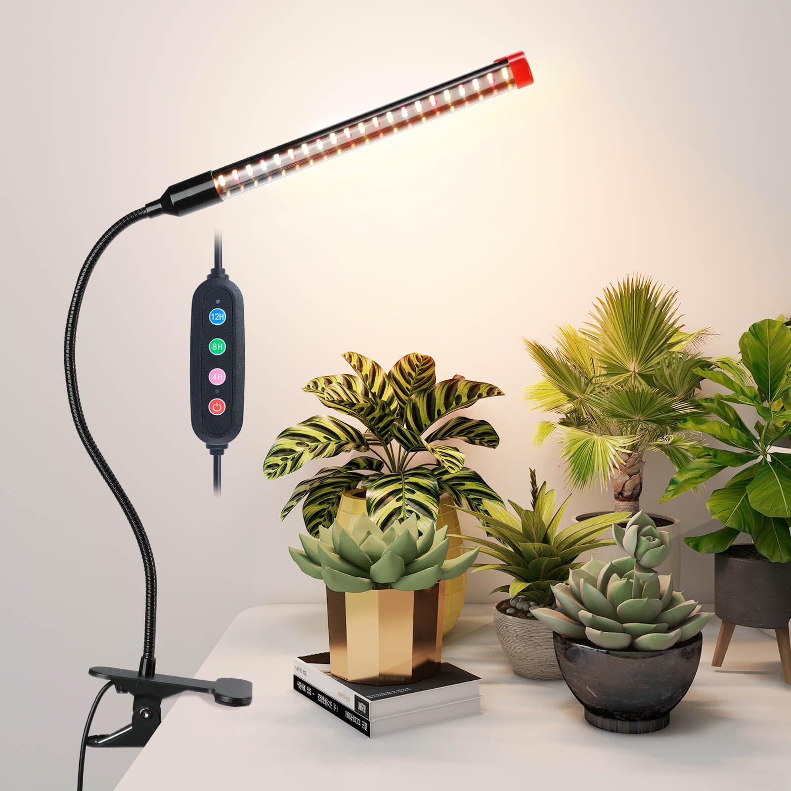 Jinhongto Upgraded Plant Light, 1000 Lumen Clip On Grow Light 1-Head With 4/8/12H Timer Function, Grow Lights For Indoor Plants Full Spectrum, Bright Plant Growing Lamp With 42Pcs Leds