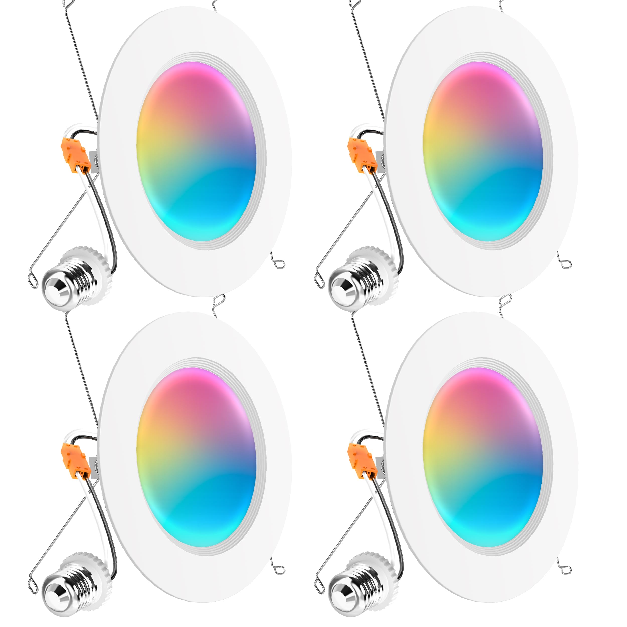 Sunco 4 Pack Led Recessed 6 Inch, Smart Rgbw Color Changing Can Lights, High Brightness 1200 Lm, 14W, Retrofit Installation, Compatible With Amazon Alexa & Google Assistant - Ul