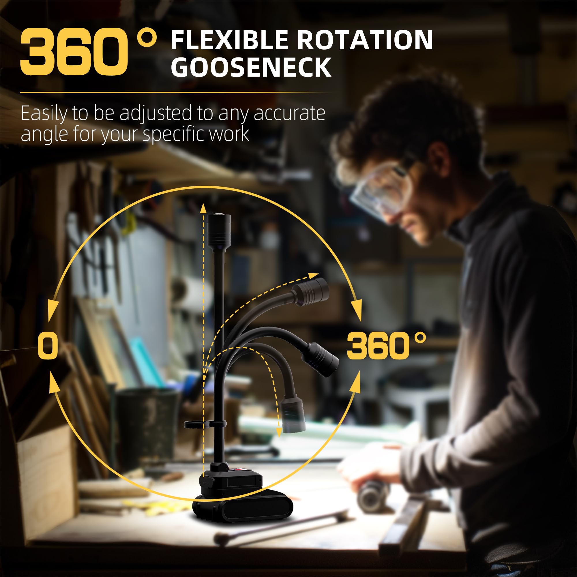 Favorlite Led Work Light, 5000Mah Magnetic Gooseneck Light Rechargeable, 2000 Lumen 360°Flexible Mechanic Light With Hook, Job Site Light For Men, Work Bench, Auto-Repairing, Emergency, Power Outage