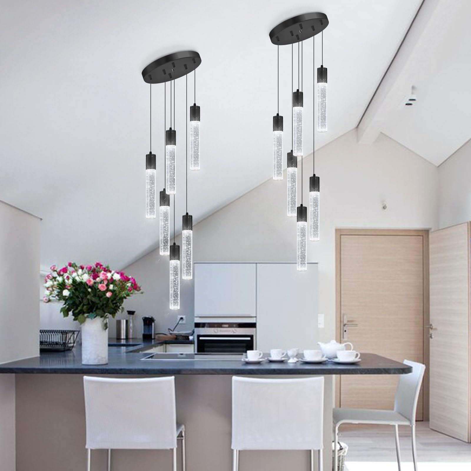 Modern Pendants Light For Kitchen Island Crystal Mini Chandeliers Dining Room Led Pendant Lighting Fixture High Ceiling Hanging Lights Bedroom Island Kitchen Foyer 6000K White Light Fixtures Black
