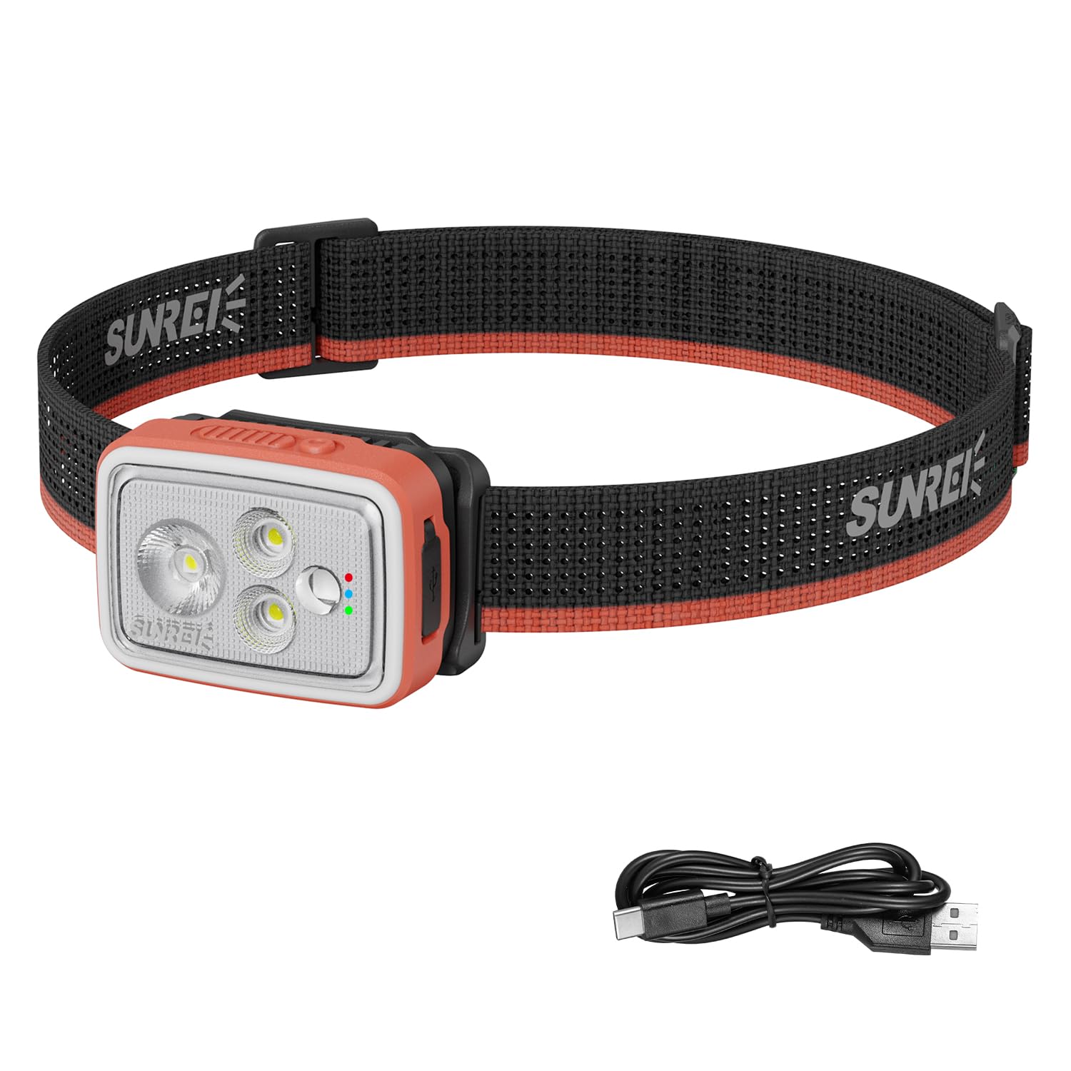 SUNREI 700 Lumens Rechargeable Headlamp with RGB Light, Motion Sensor, Stepless Dimming, IPX6 Waterproof, 2200mAh Battery, 5700K