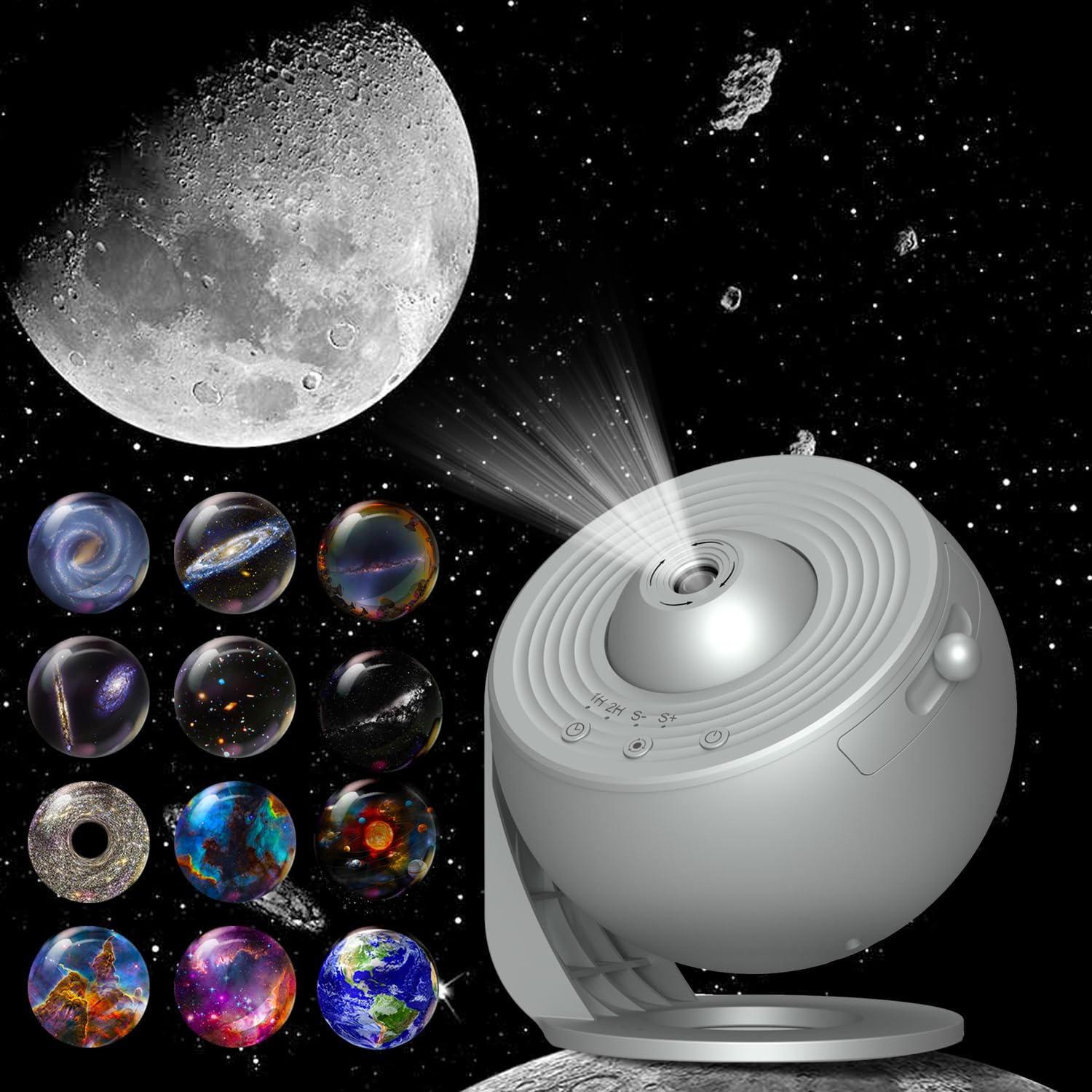 Xeefeel Galaxy Projector, 13-in-1 Star  tarium Night Light, 360° Rotating, Silver, Medium, Model BL-DQY02