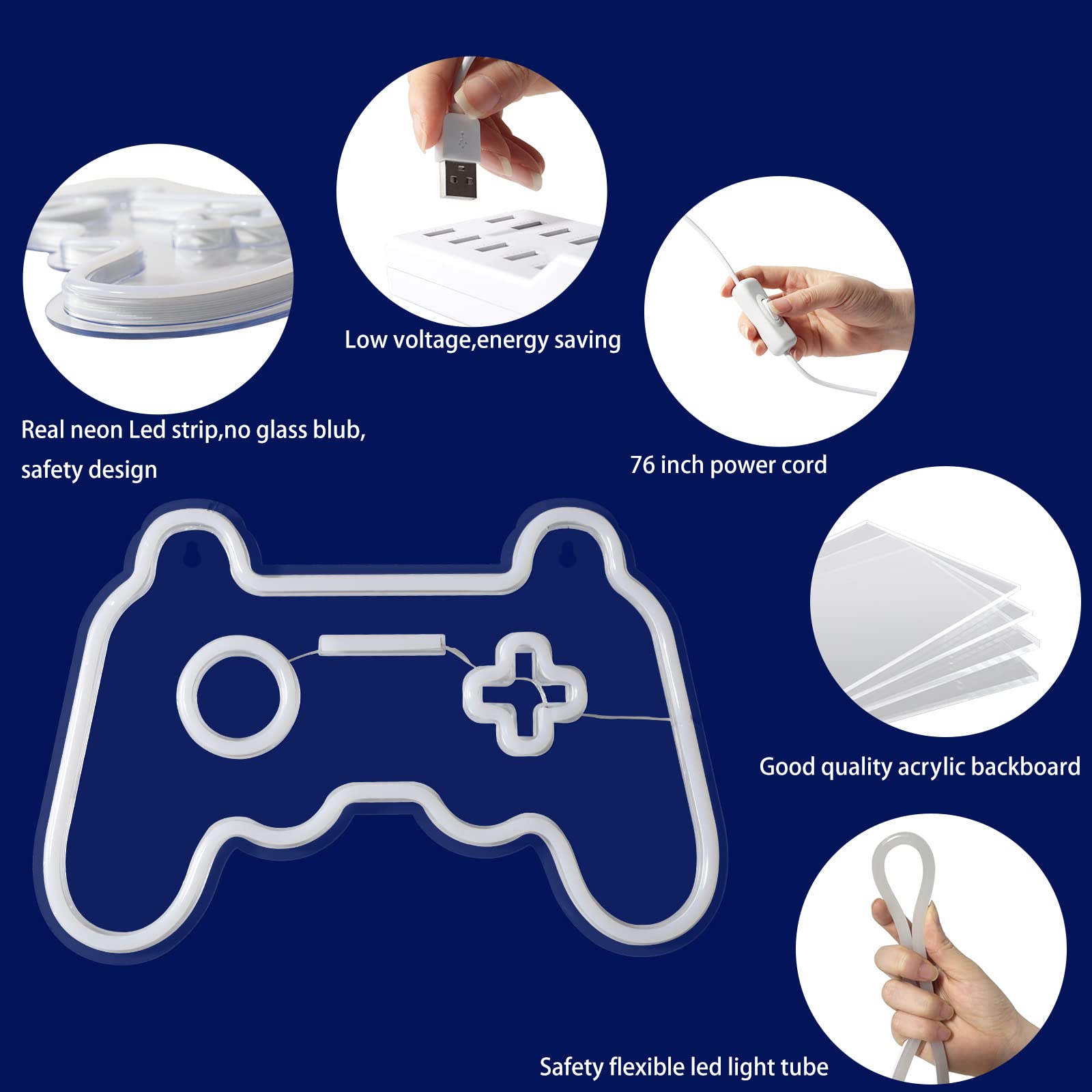 Game Neon Sign Gamepad Shape LED Neon Lights Signs for Wall Decor Gaming Controller LED Neon Signs for Bedroom Game Room Gaming