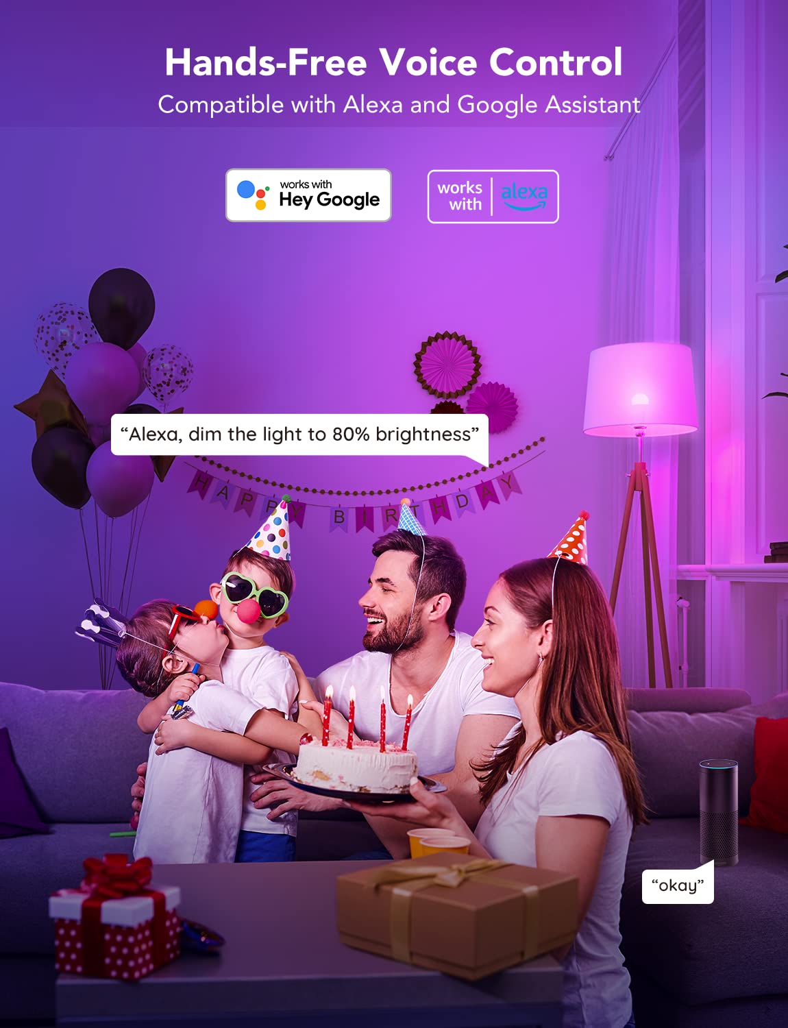 Govee Smart Light Bulbs, WiFi & Bluetooth Color Changing, Music Sync, 16M DIY Colors, Works with Alexa & Google Assistant, 2 Pack