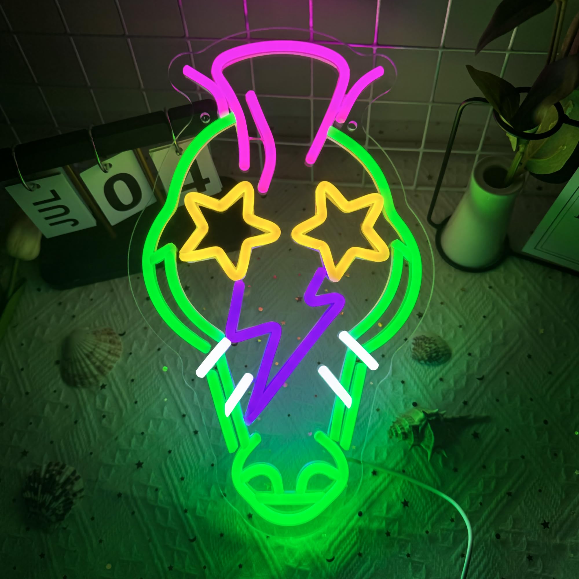 Foxiden Montgomery Gator Neon Light, USB Dimmable Wall Decor, Acrylic, 9 x 14.9 in, Green, Anime Design for Kids Room and Man Cave