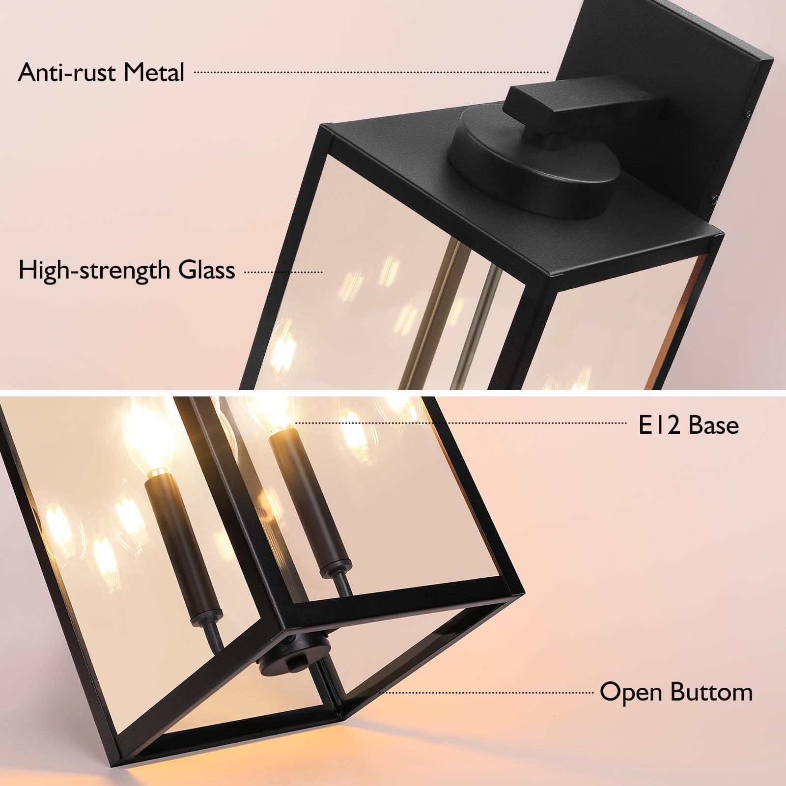 BesLowe Outdoor Wall Light Fixture, 23.9in Waterproof Porch Sconce, Black, Metal, Model 21128