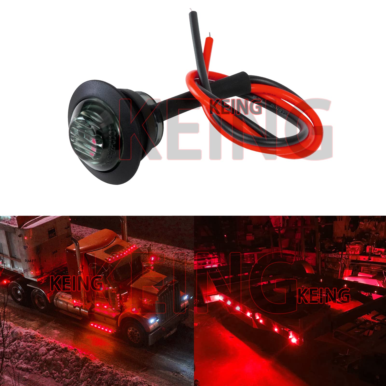 Keing 10 Pack Sealed Waterproof Mini Round 3/4 Inch Red Led Marker Lights Signal Light 12V For Trailer Truck Bus Pickup Van Atv