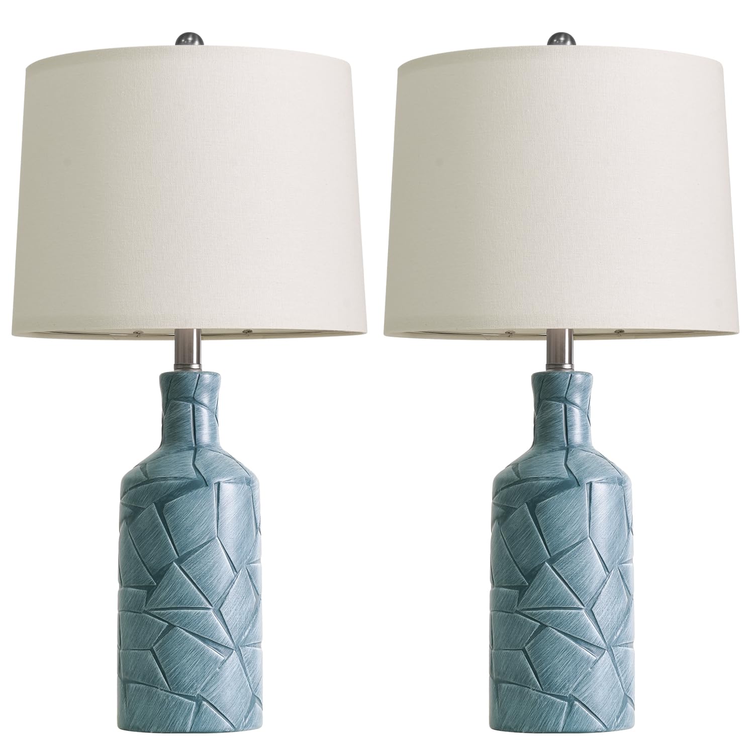 PoKat 26 Farmhouse Ceramic Table Lamps Set of 2  Blue Bedside Lamps for Living Room  Nightstand Lamps for Bedroom Night Stands  Bedroom Lamps for Side Table End Table Hallway  Blue