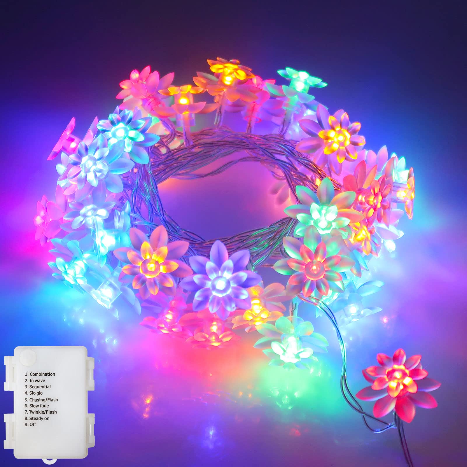 echosari LED String Lights 13.2ft 40 LED Lotus Flower Fairy Lights with 8 Modes Timer Indoor String Lights for Bedroom, Party, W