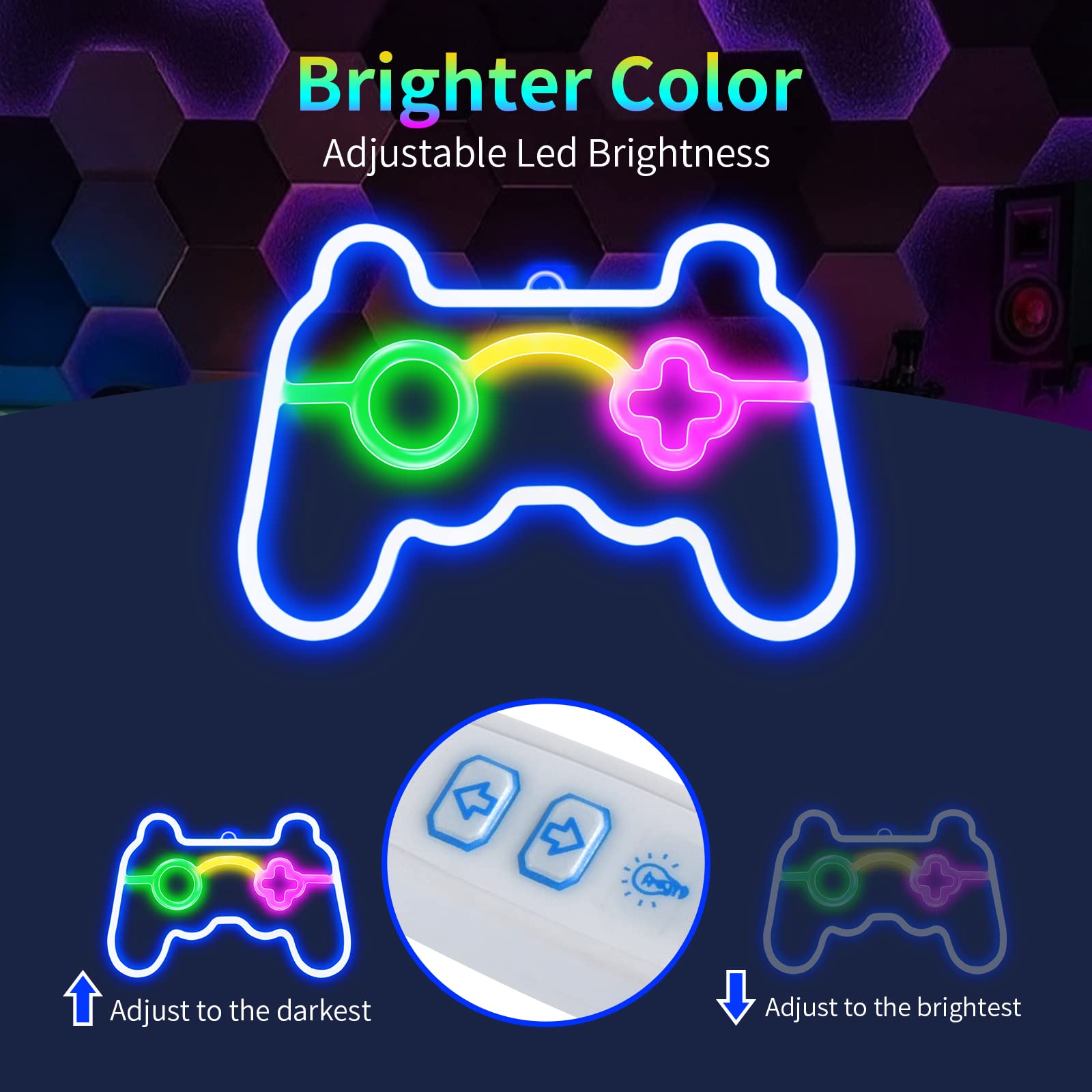 HOYOBEST LED Neon Sign Gamepad Shape for Gamer Room Decor, Colorful, Model HO-NEON