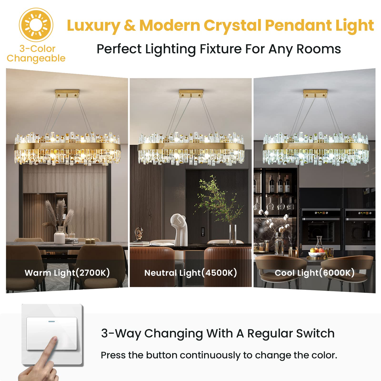 Siljoy Modern Crystal Chandelier 16 Lights Rectangle L35.4in  Clear Crystal Brass Gold Flush Mount Pendant Light for Dining Room