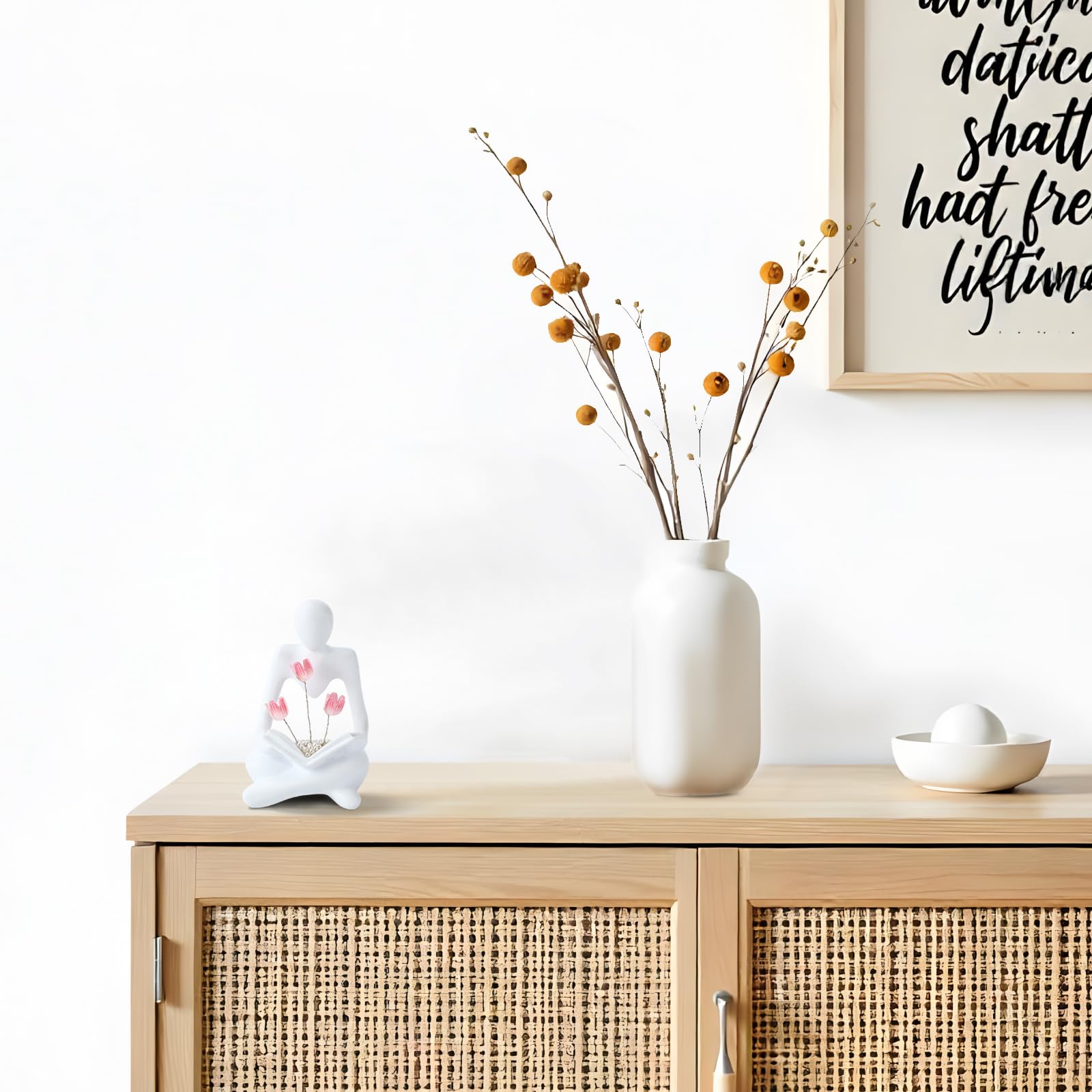 Tulip Night Light Sculpture For Bookshelf Library Decor, Modern Resin Thinker Statues Aesthetic Minimalist Shelf Decor For Women