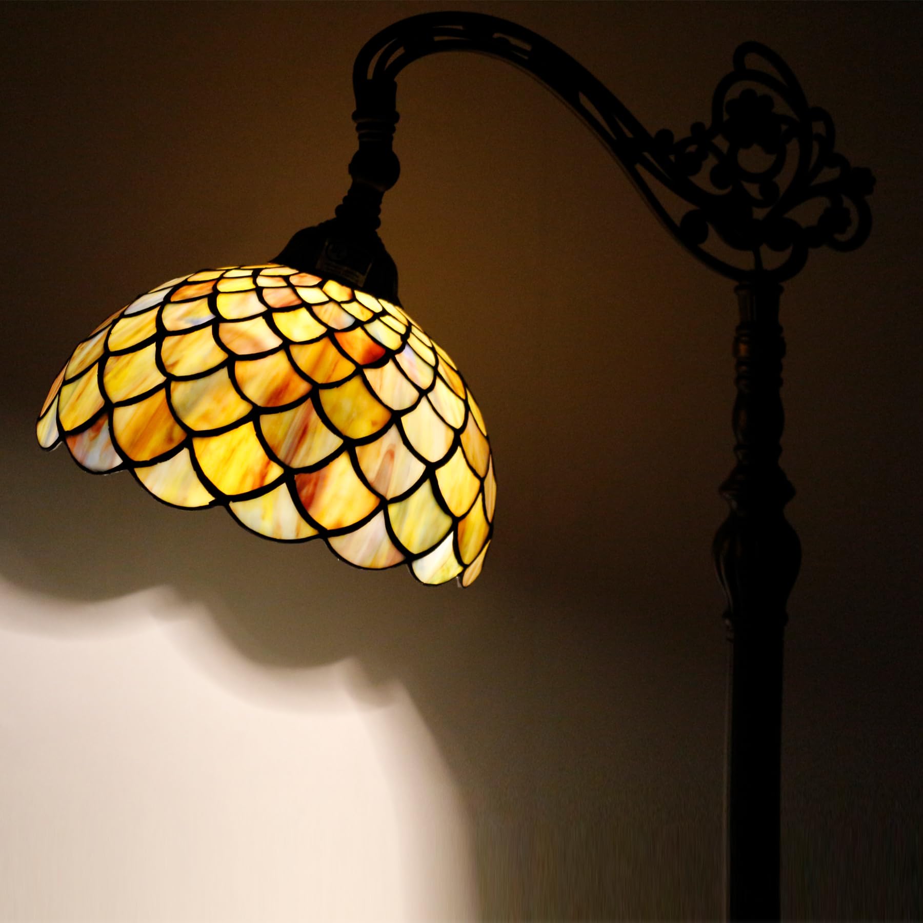 Avivadirect Tiffany Floor Lamp Stained Glass Reading Light 10X16X64 Inch,Angle Adjustable,Brown Fish Scales