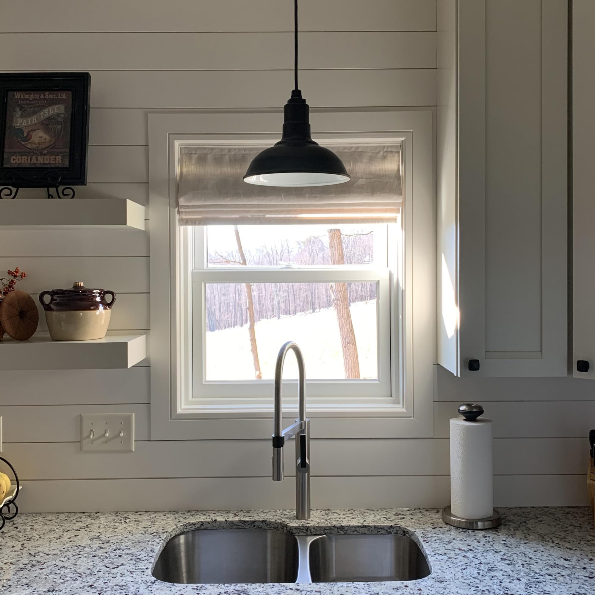 Steel Lighting Co. El Segundo Barn Light Pendant, 12in Dome, Heavy Duty Alloy Steel, Red Exterior/White Interior, Model S12-06-PR12-08-SL12-06