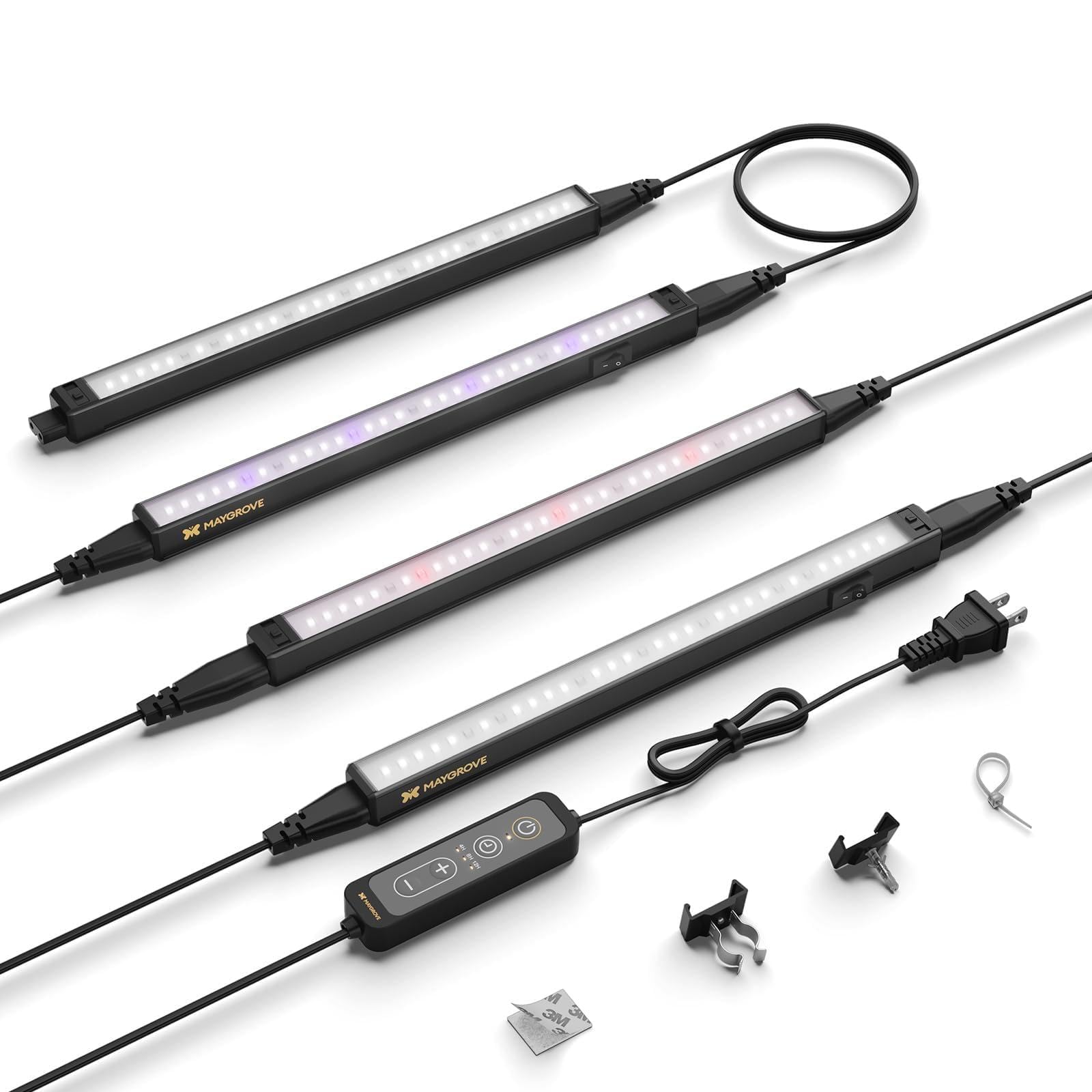 Maygrove Plant Grow Light 1ft  Tunable Full Spectrum LED Grow Light Bands 28W (4 x 7W)  T5 Growing Lamp with Timer & Dimming Controller for Indoor Plants  Greenhouse  High PPFD  4-Pack