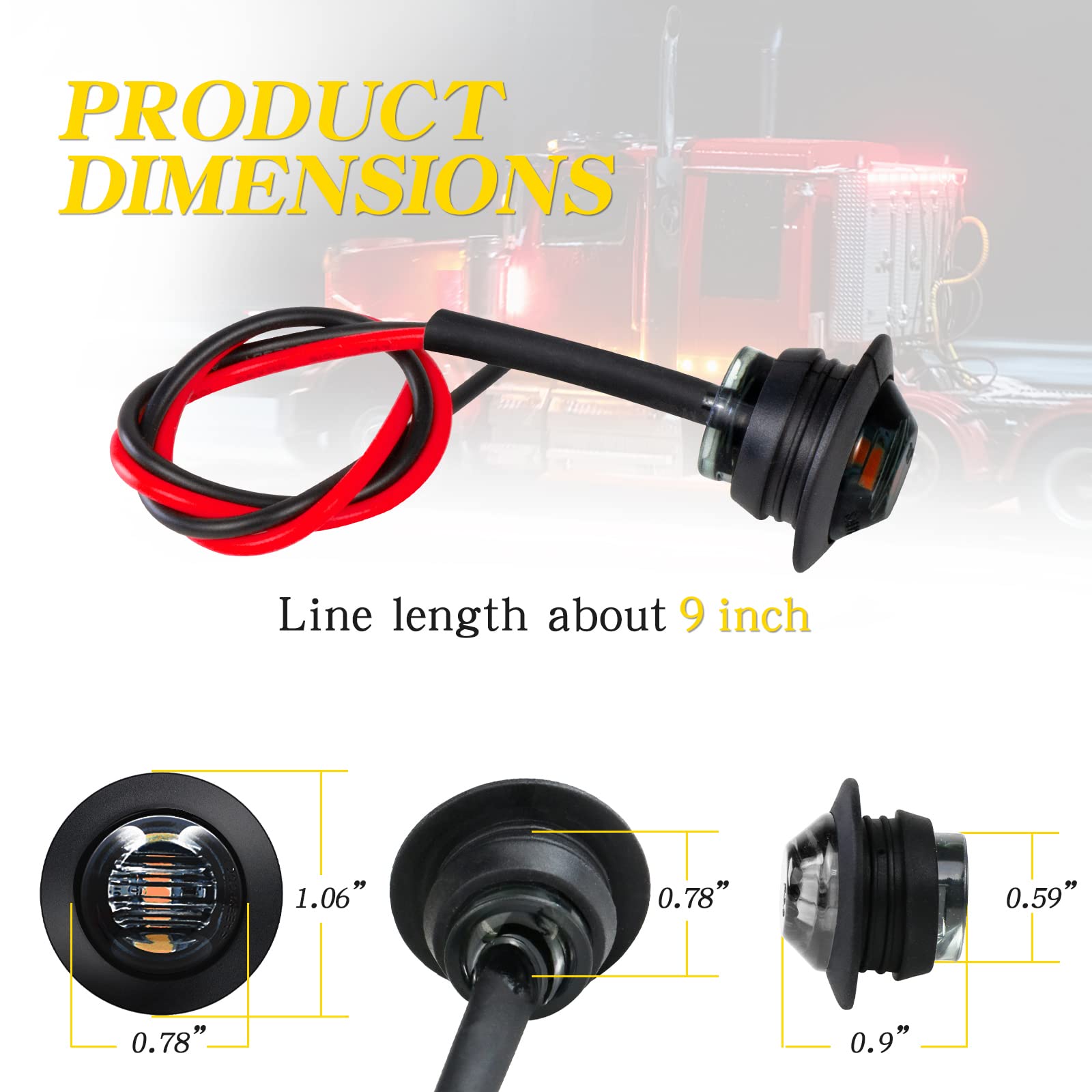 Keing 10 Pack Sealed Waterproof Mini Round 3/4 Inch Red Led Marker Lights Signal Light 12V For Trailer Truck Bus Pickup Van Atv