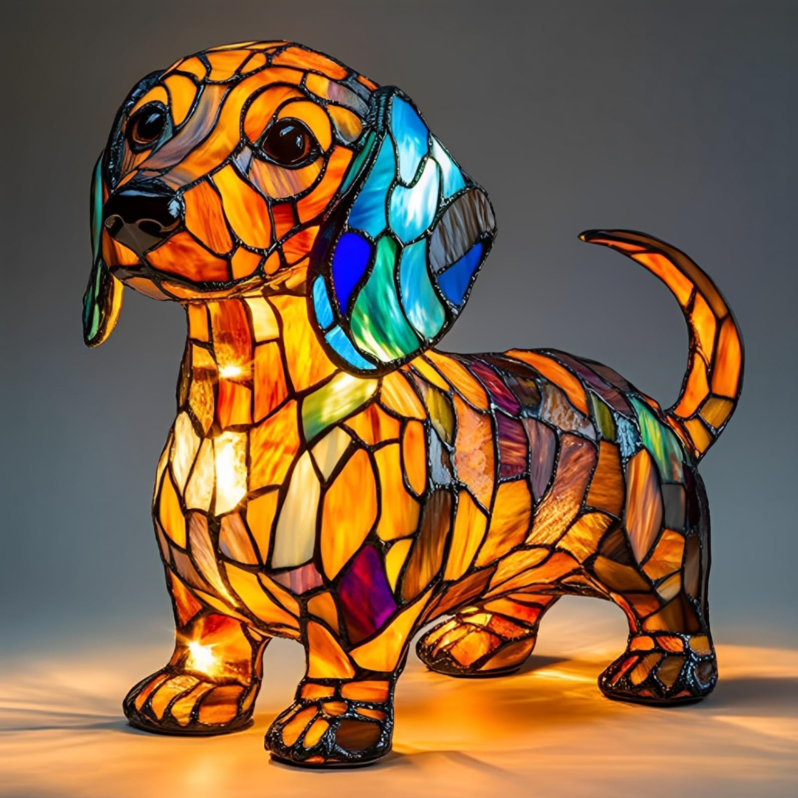 Lmuwecno Dog Led Table Lamp, Stained Glass Dog Lamp, Pug Light Stained Resin French Bulldog Tabletop Night Light - Fun Gift For