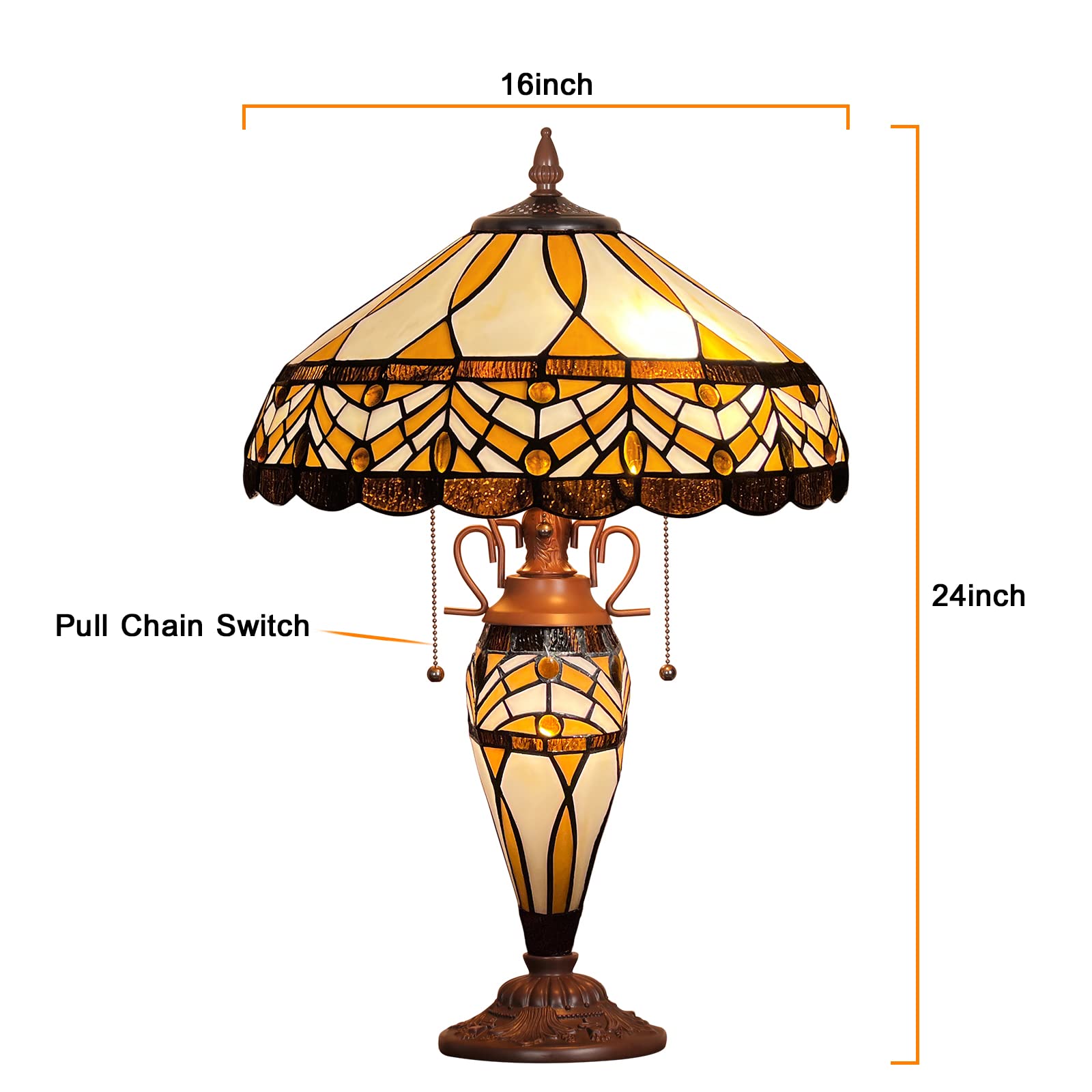 Capulina Tiffany Lamp Stained Glass Table Lamp 16X16X24 Inches 3-Light Mother-Daughter Vase Antique Style Desk Reading Light Decor For Home Office Bedroom Living Room