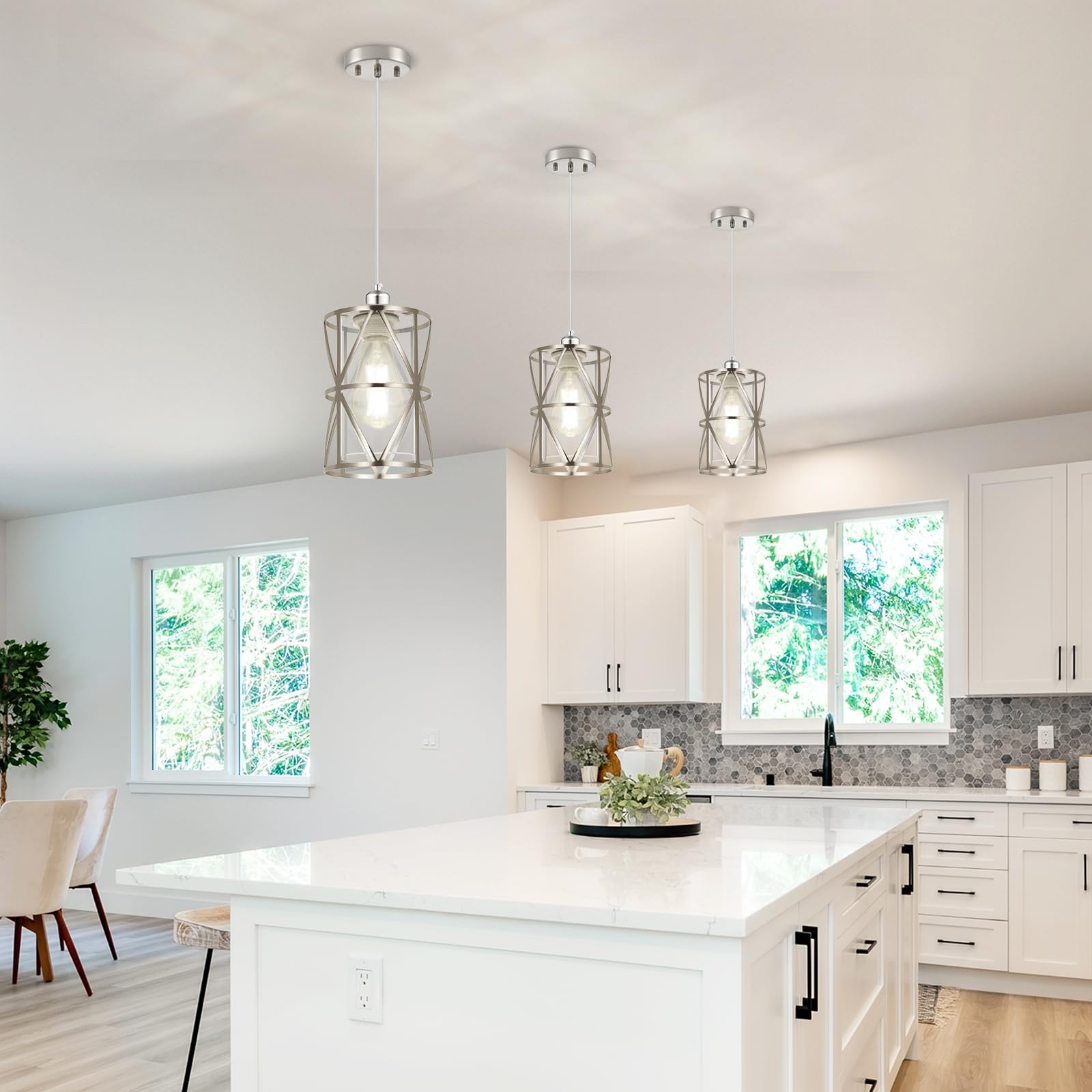 Zlierop Pendant Light - 5.4" x 7.9" Modern Kitchen Fixture, Clear Glass & Brushed Nickel, Model 6bec50a8