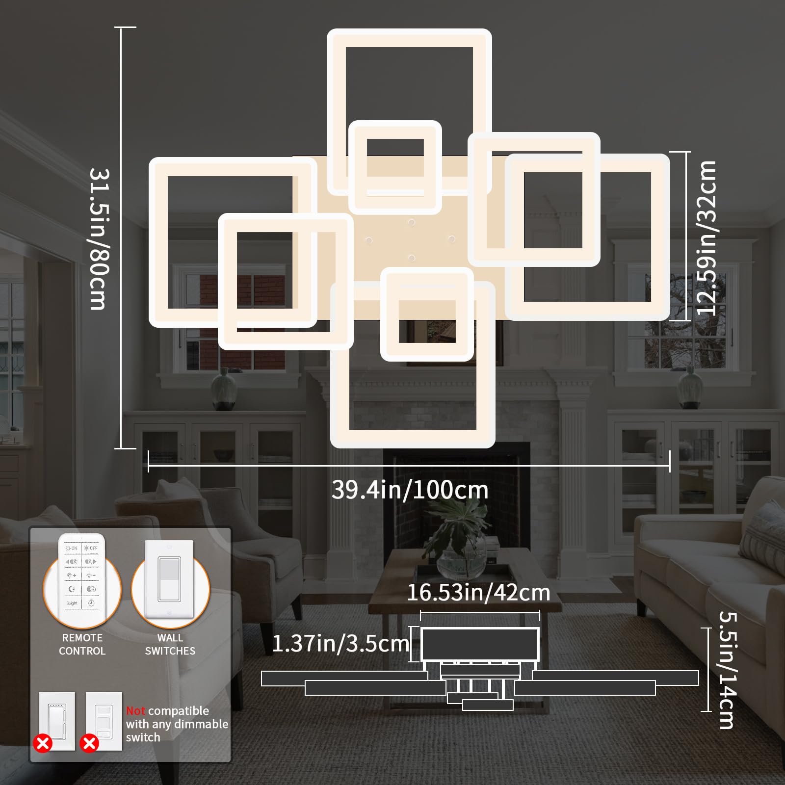 Shine Luest Modern Ceiling Light, 39.4'' Dimmable Led White Flush Mount Ceiling Lights With Remote Acrylic Round Ceiling Lamp Fi