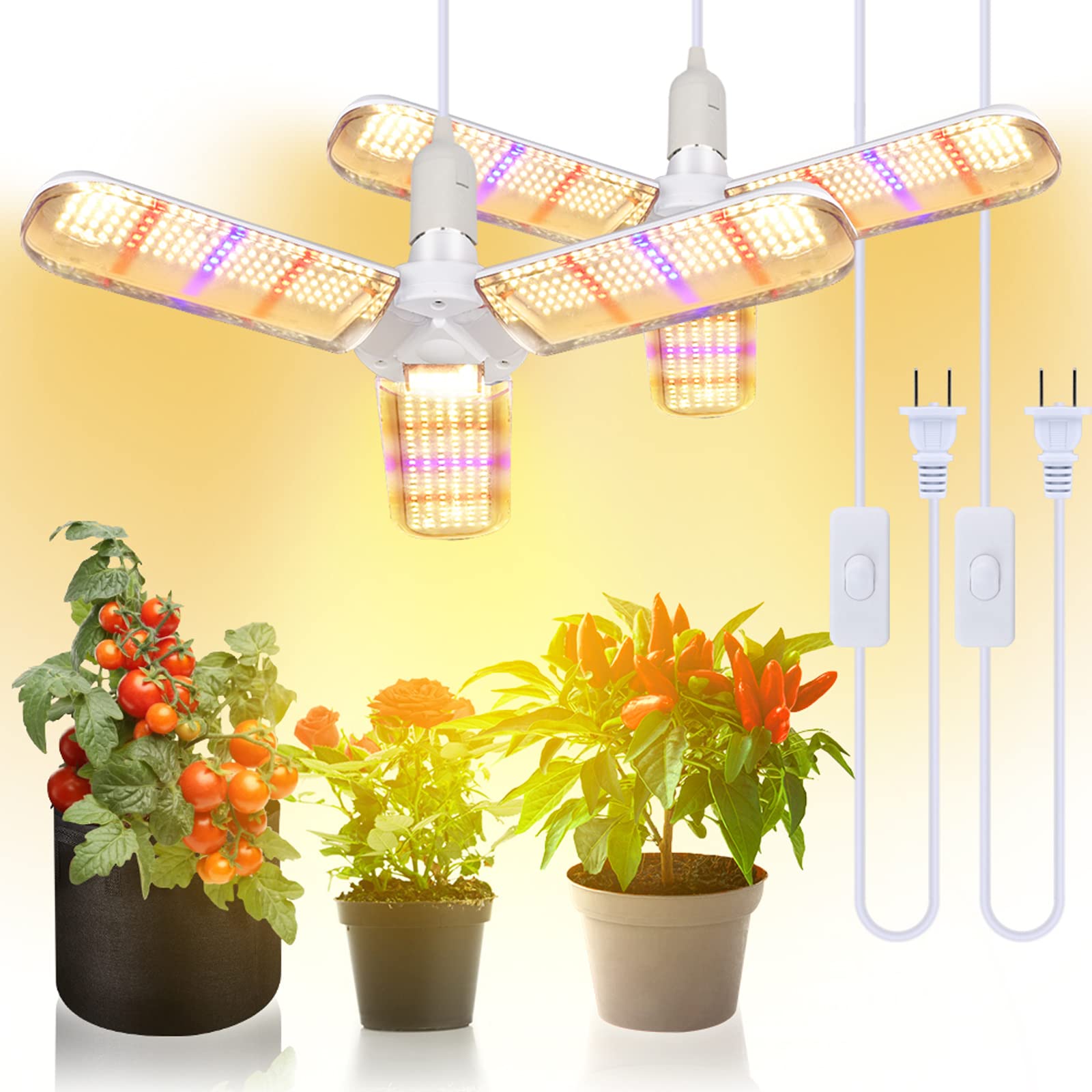 xingruyu 2 Pack 150W LED Grow Light Bulb Foldable Sunlike Full Spectrum Grow Light for Indoor Plants, 414 LEDs Sunlike Plant Lig