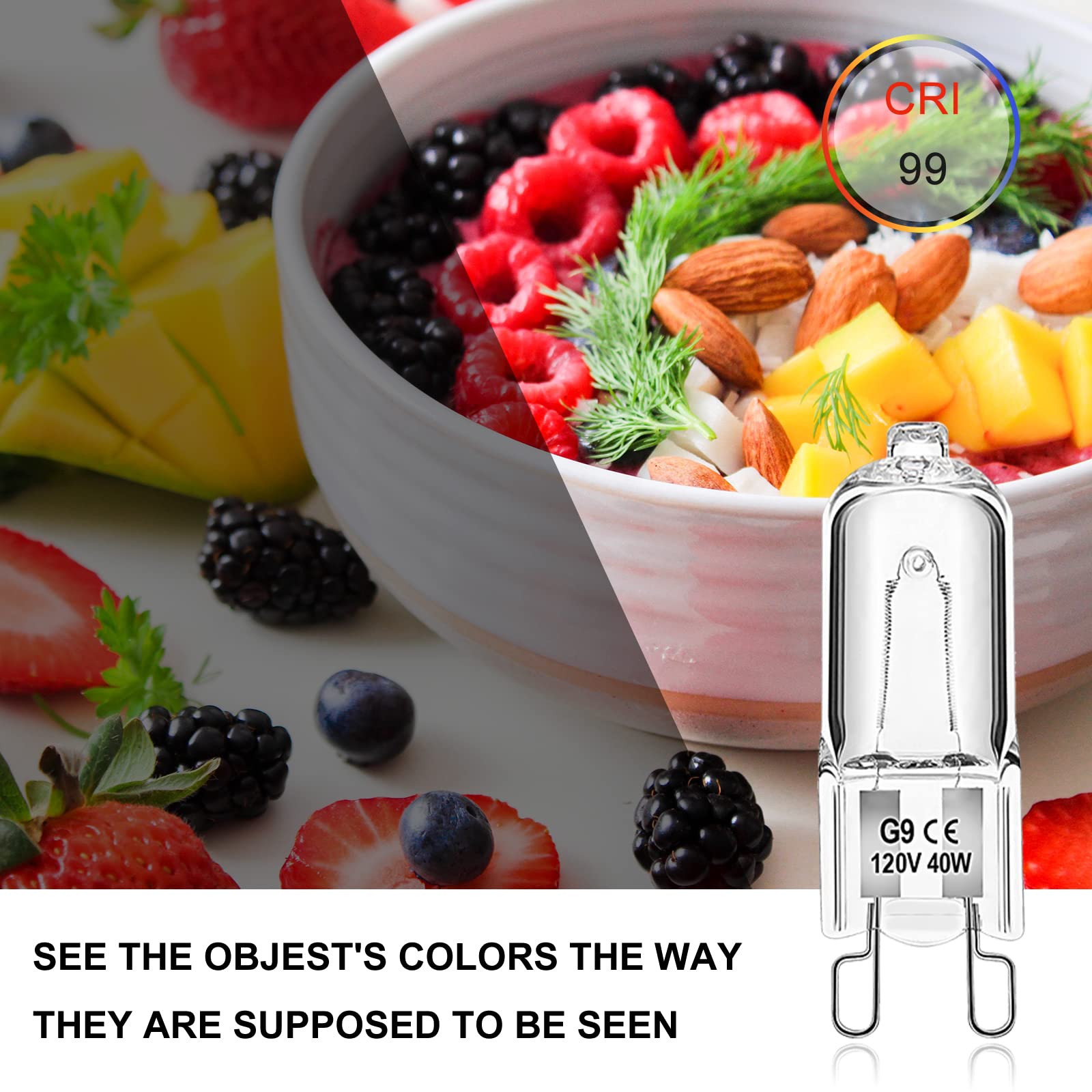 WeshLMPO G9 Halogen Light Bulbs, Dimmable 40W, 120V, T4 JCD Type, Warm White, 12 Pack for Chandeliers & Appliances