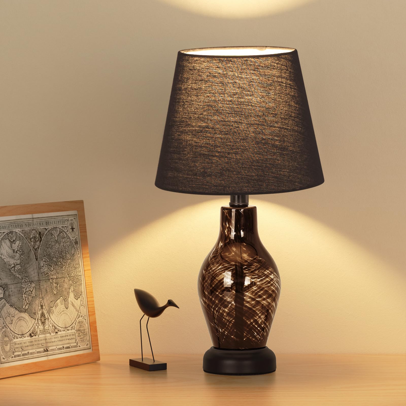 Onewish Bedside Table Lamp, 14 Inch Glass Lamp For Living Room, Wine Bottle Shape Body, Bulb Included, Warm Ambient Lighting, Gi