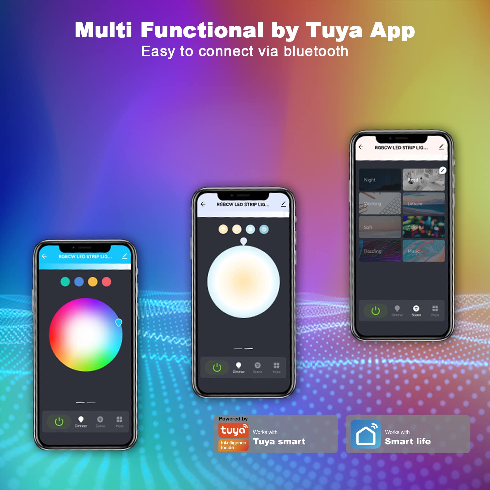 Tatazone Bluetooth RGBWW LED Lights for 50-55 Inch TV, Multicolor, App Control, Model LR8021, Music Sync, USB Powered