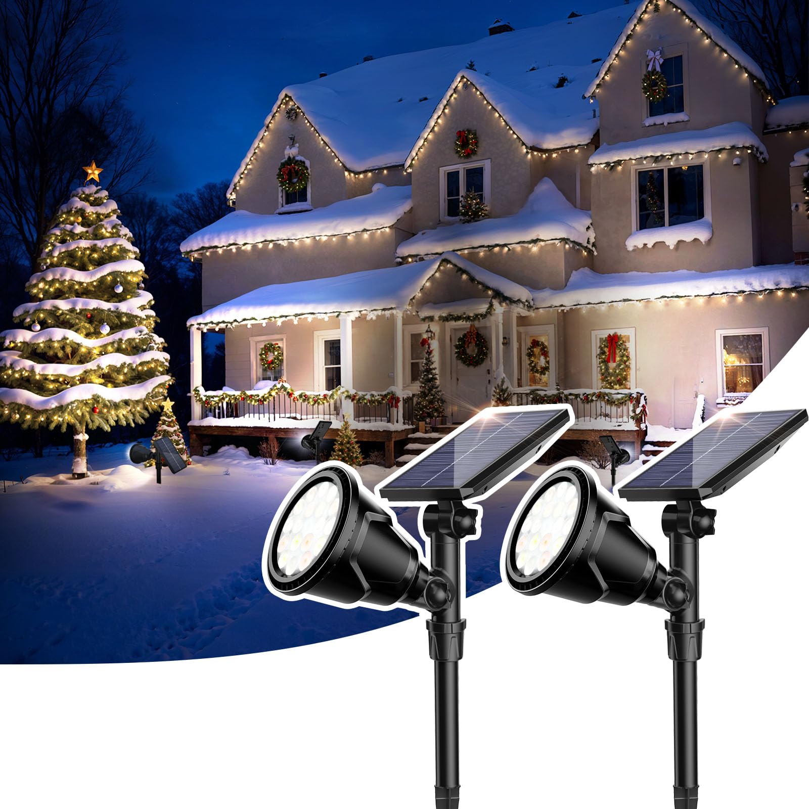 ROSHWEY Solar Spot Lights Outdoor, 600LM, Waterproof, 2 Pack, Cool White, Model DS-18, for Driveway, Backyard, and Landscape