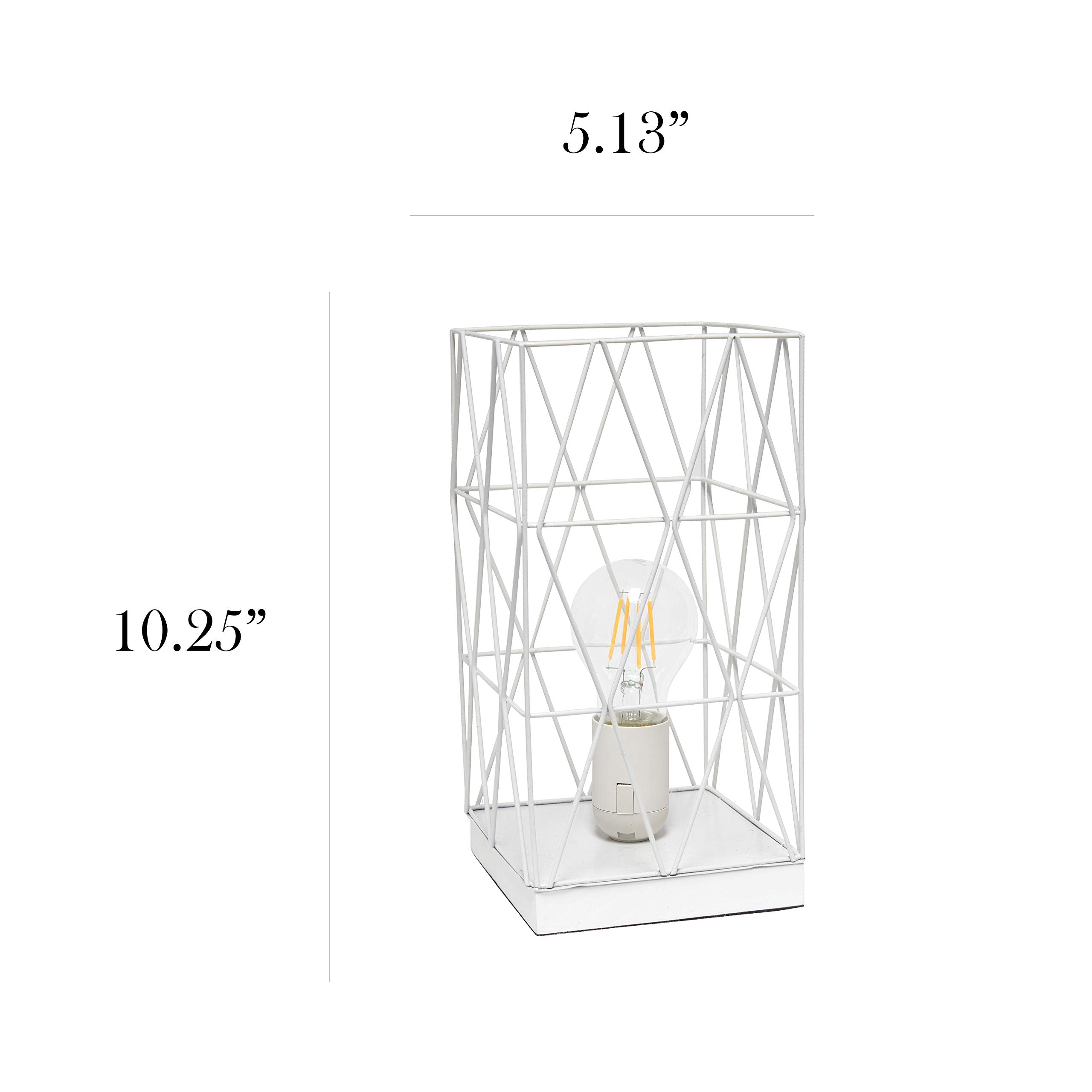 Simple Designs Lt1073-Wht Geometric Square Metal Table Lamp, White