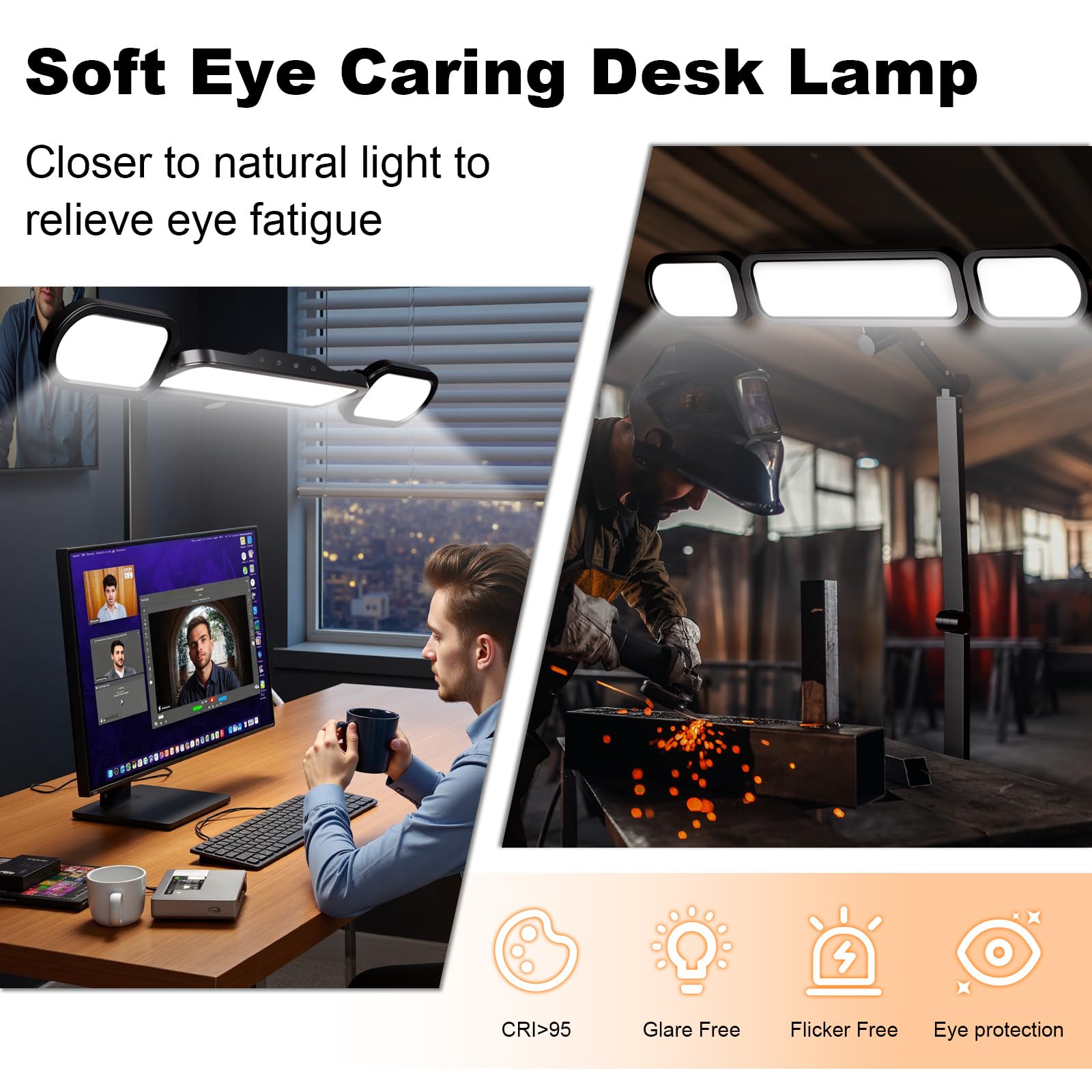 NUERPO LED Desk Lamp - Adjustable Swing Arm, Dimmable, Eye Care, Black, Aluminum, Modern Design, Ideal for Home Office