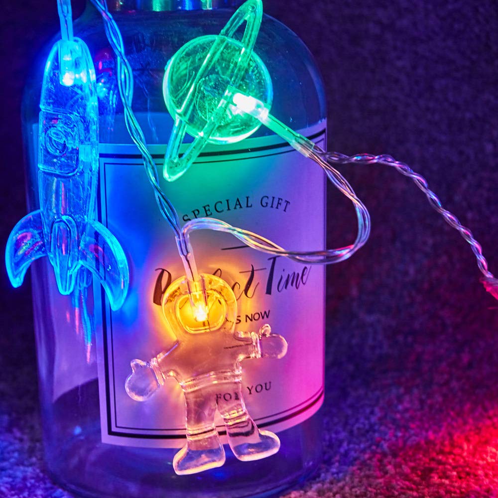 50 Led Children'S Room Led String Light Astronaut Spaceship Rocket Pendants Holiday Party Lights Wall Window Nursery Or Kids Room Decor Wedding Around The Garden Party Patio Christmas (Multicolour)