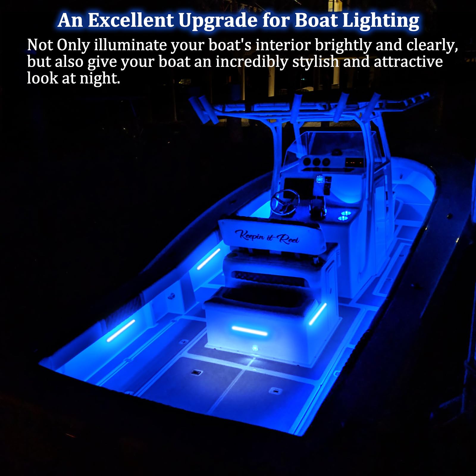 Botepon Marine LED Boat Interior Lights, IP67 Waterproof, No Drill Install, Blue, Model BP-6led-strip light-10
