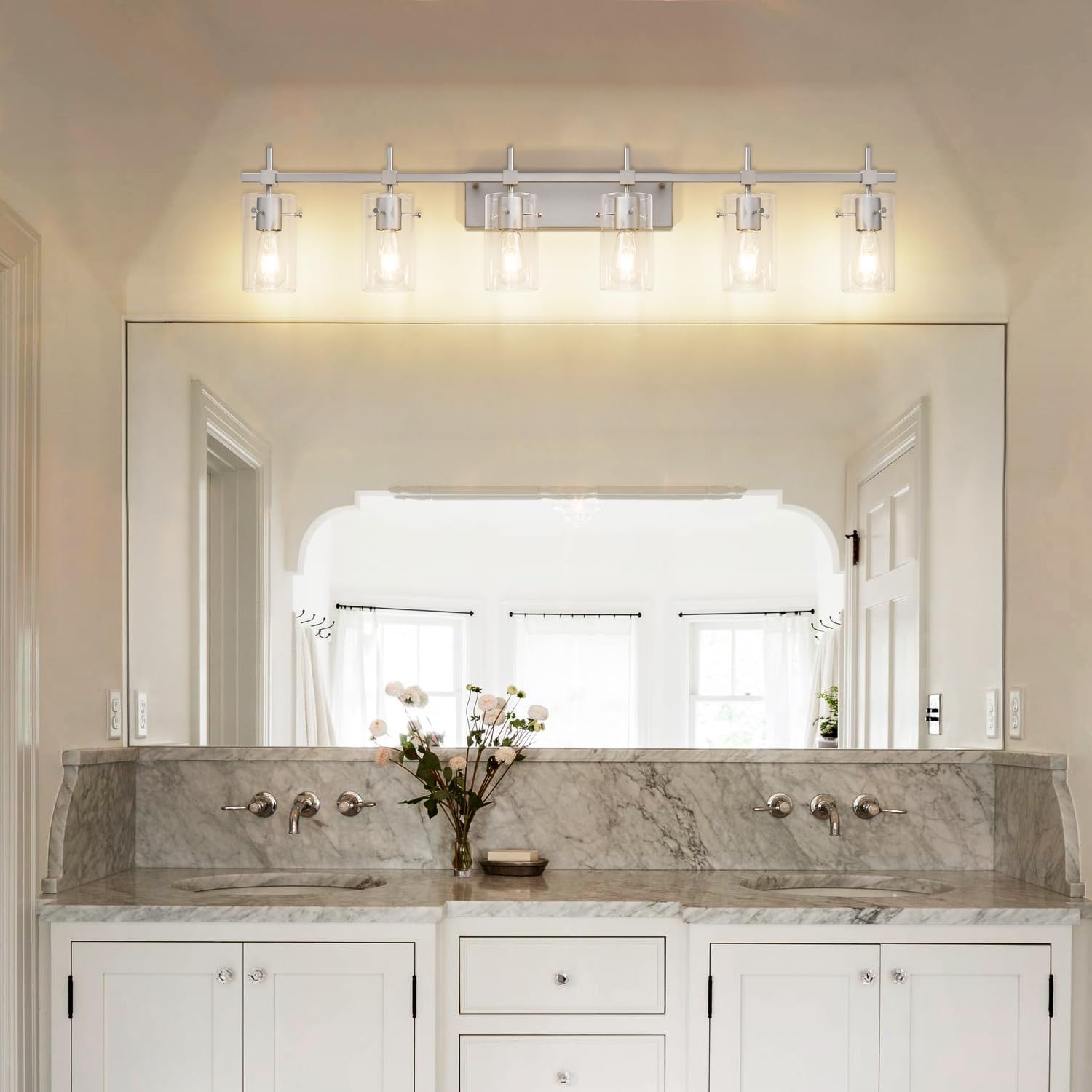 Solfart 49.2 Inch 6 Lights Vanity Light Fixtures For Bathroom Vintage Bathroom Light Fixture Brushed Nickel Light Fixtures Above