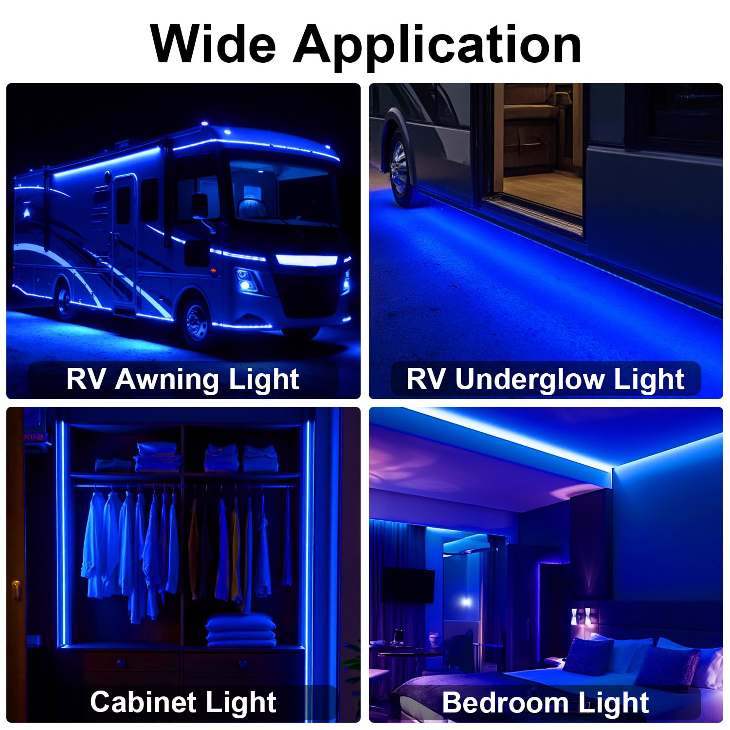 CCBASEBALL 20FT RV Awning Lights - 12V Blue LED Strip, IP68 Waterproof, Silicone for Motorhome, Trailers, Food Trucks