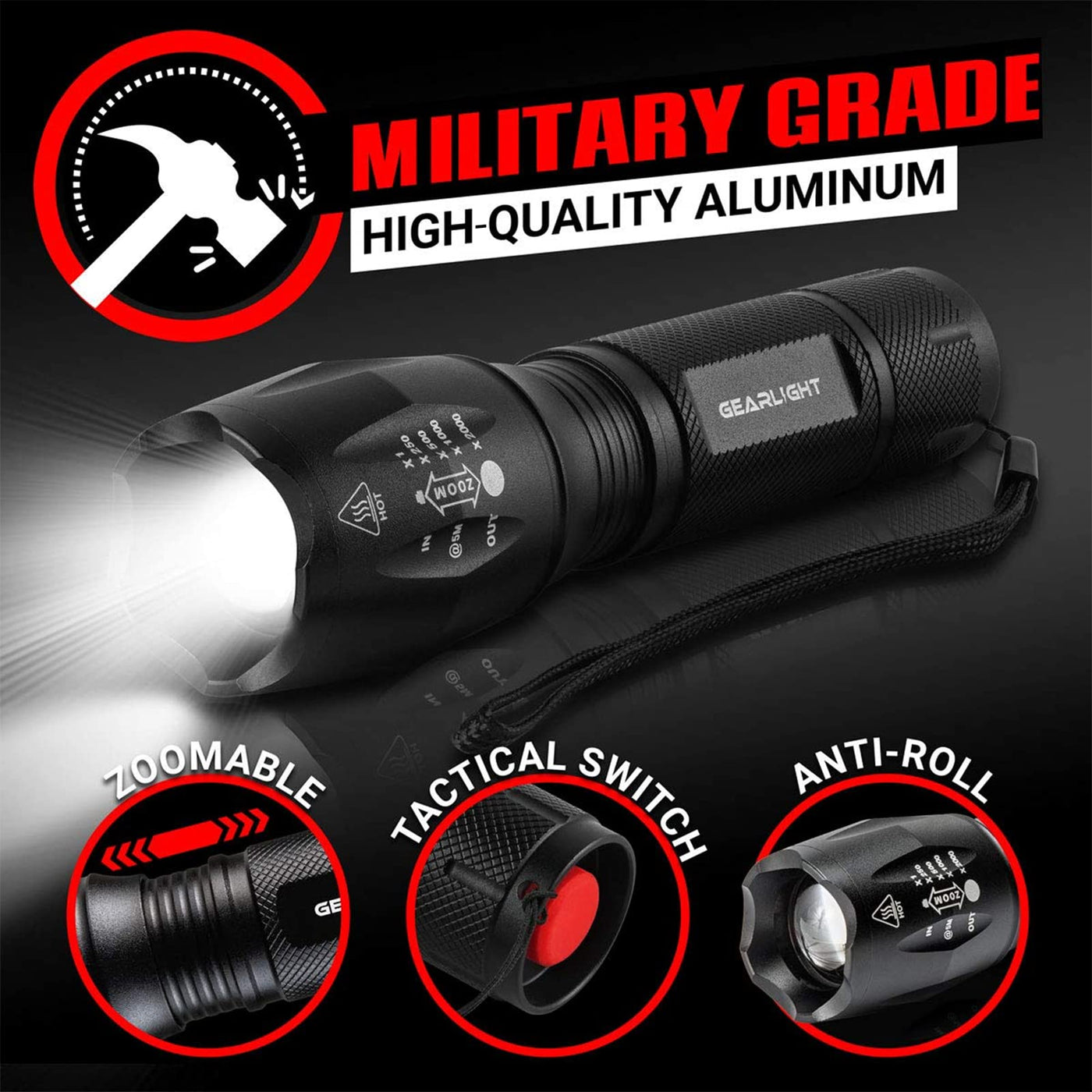 army gear 1000 lumen viper rechargeable tactical flashlight 2 pack Pocket LED Flashlight, Zoom, Rear Power Button Observer Tools Weighing in at a compact size Victoper LED Flashlight 2 Pack,