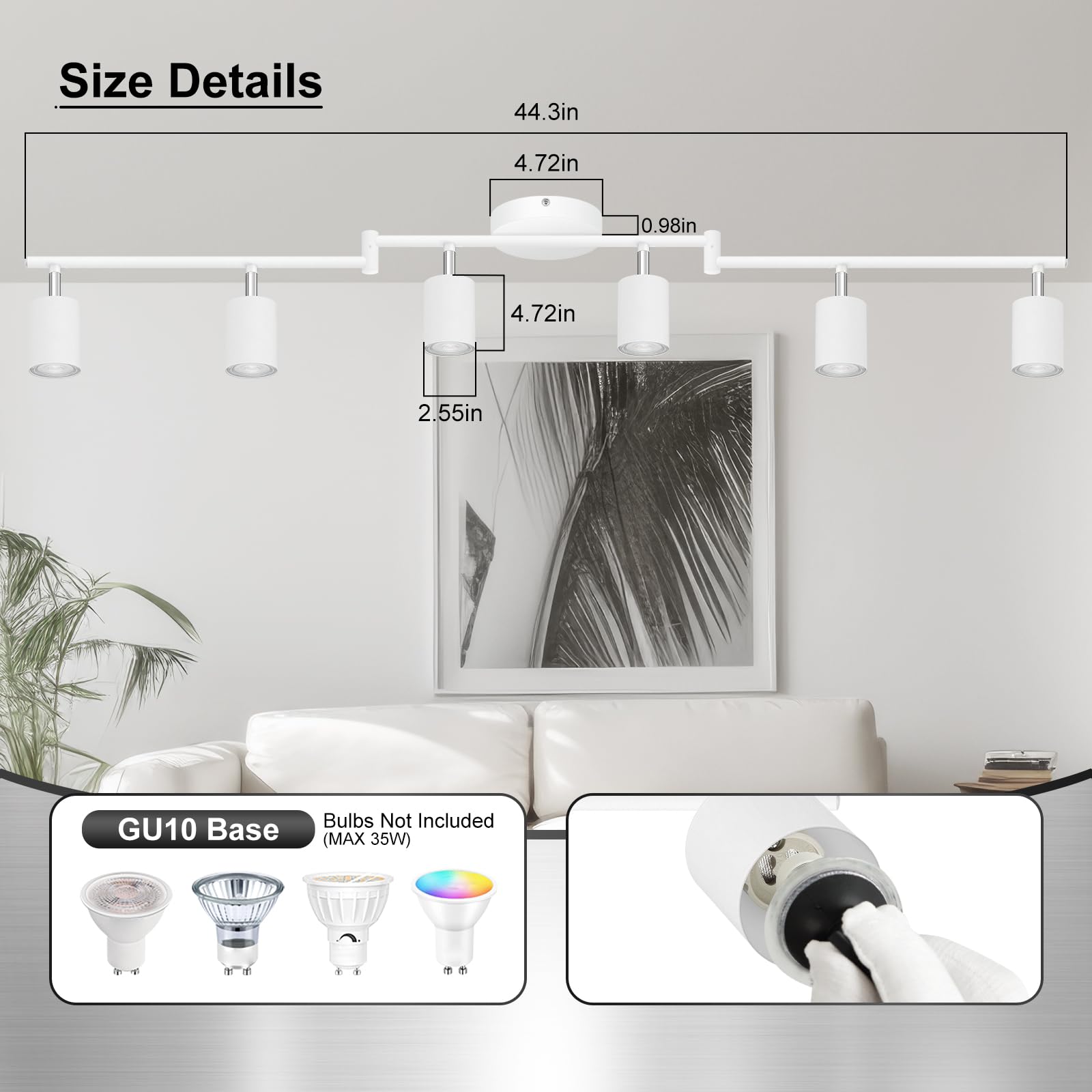 AUQUEE 6-Light Track Lighting Fixtures, Matte White, Rotatable Light Heads, Foldable Arms, Modern Design for Kitchen/Hallway, Model AQC0162US