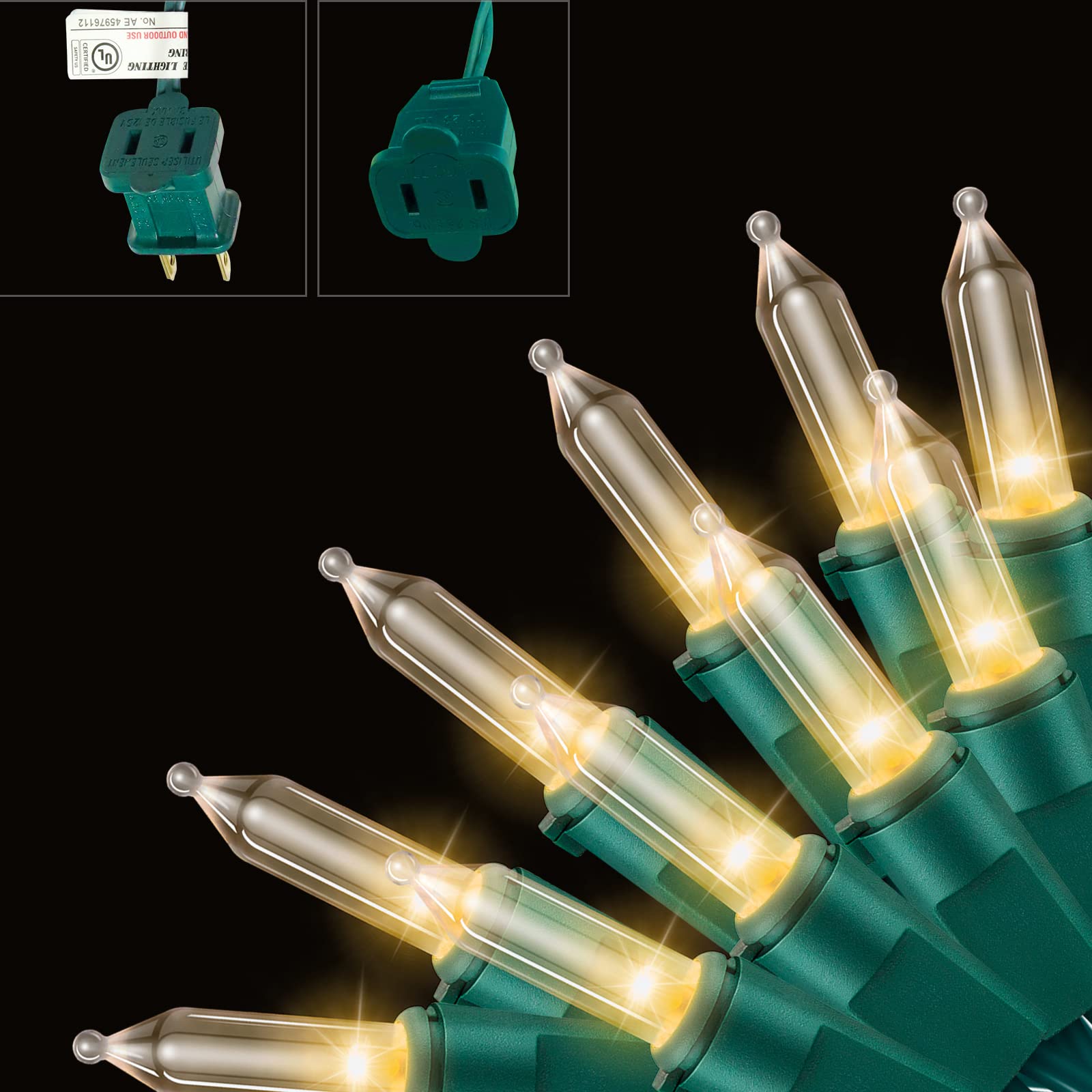 XMASHOME 19.6ft Green Wire Clear String Lights, 100 Count Incandescent Christmas Lights, (Clear, 100 Lights)