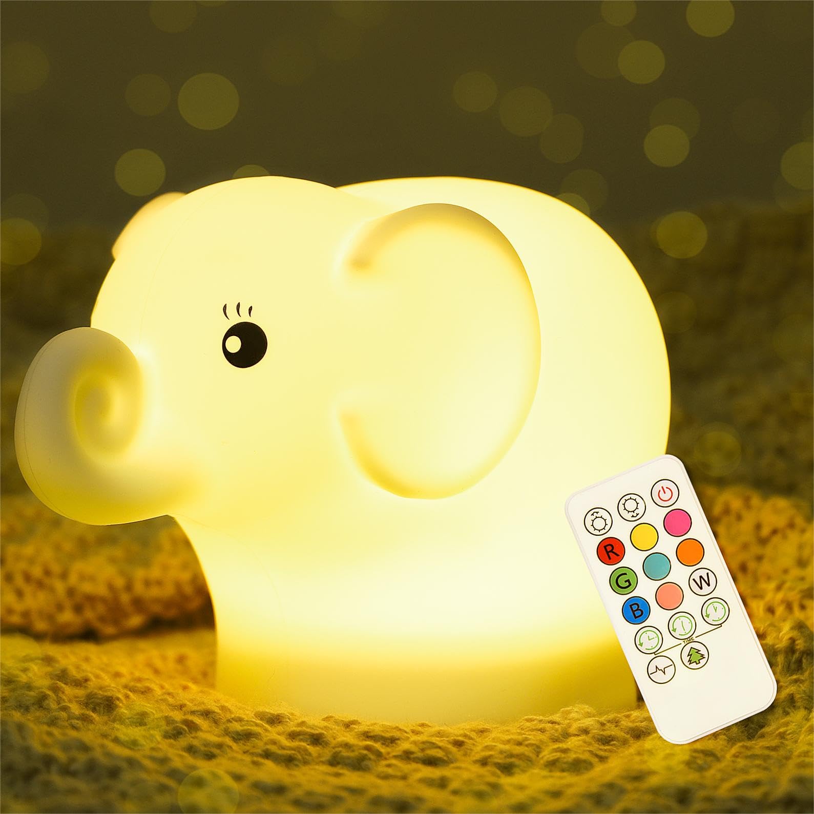 ShaArkMango LED Night Light for Kids Toddler Bed  Cute Animal Night Lamp Color Changing  Soft Baby Light Dimming & Timer &Rechargeable Nursery Bedside Lamp for Breastfeeding Elephant Gifts for Women